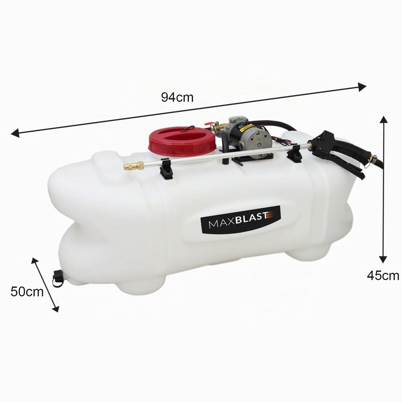MaxBlast Pulvérisateur Quad: Pompe 12 Bar, 6 Buses, Réservoir 100L PE, Lance Manuelle, Kit Fixation, Courroie 5 m, 12 V, Agricole et Jardinage