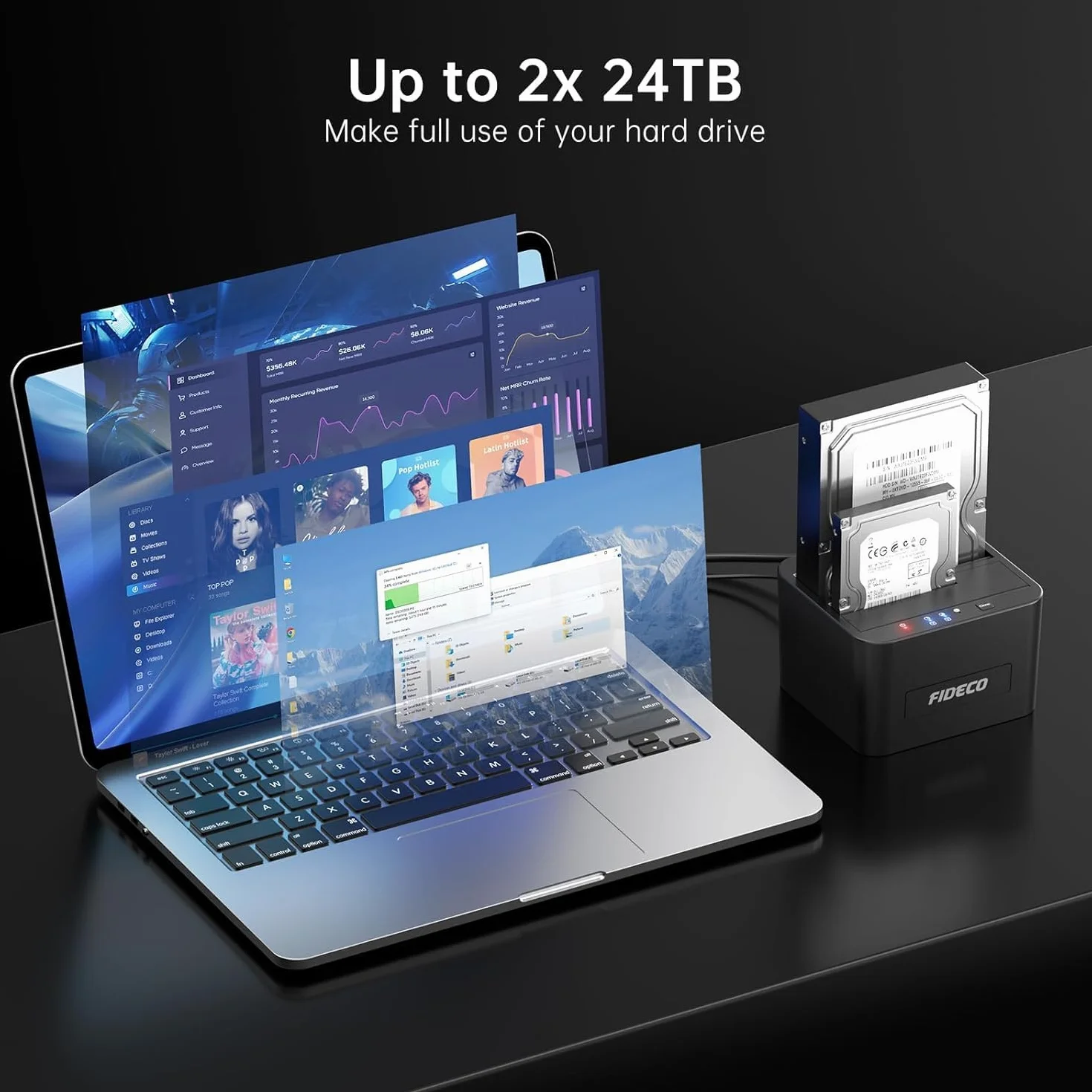 FIDECO Station d'accueil pour Disque Dur USB 3.0 Double Baie SATA HDD SSD 2.5 3.5 Pouces Clone Hors Ligne
