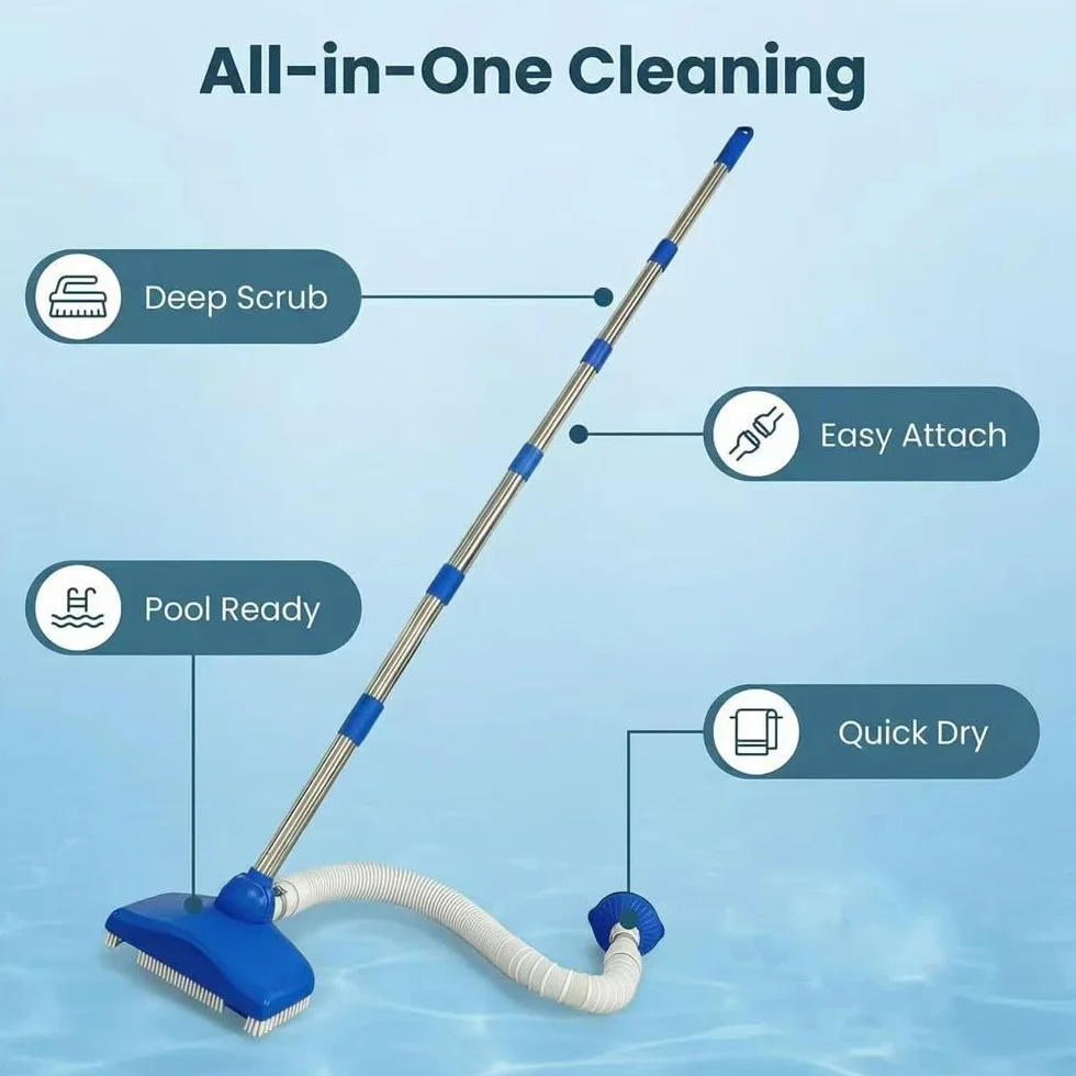 Aspirateur de Piscine avec Tuyau Rétractable 350 cm, Tige Télescopique 230 cm, pour Piscine, Jacuzzi, Spa