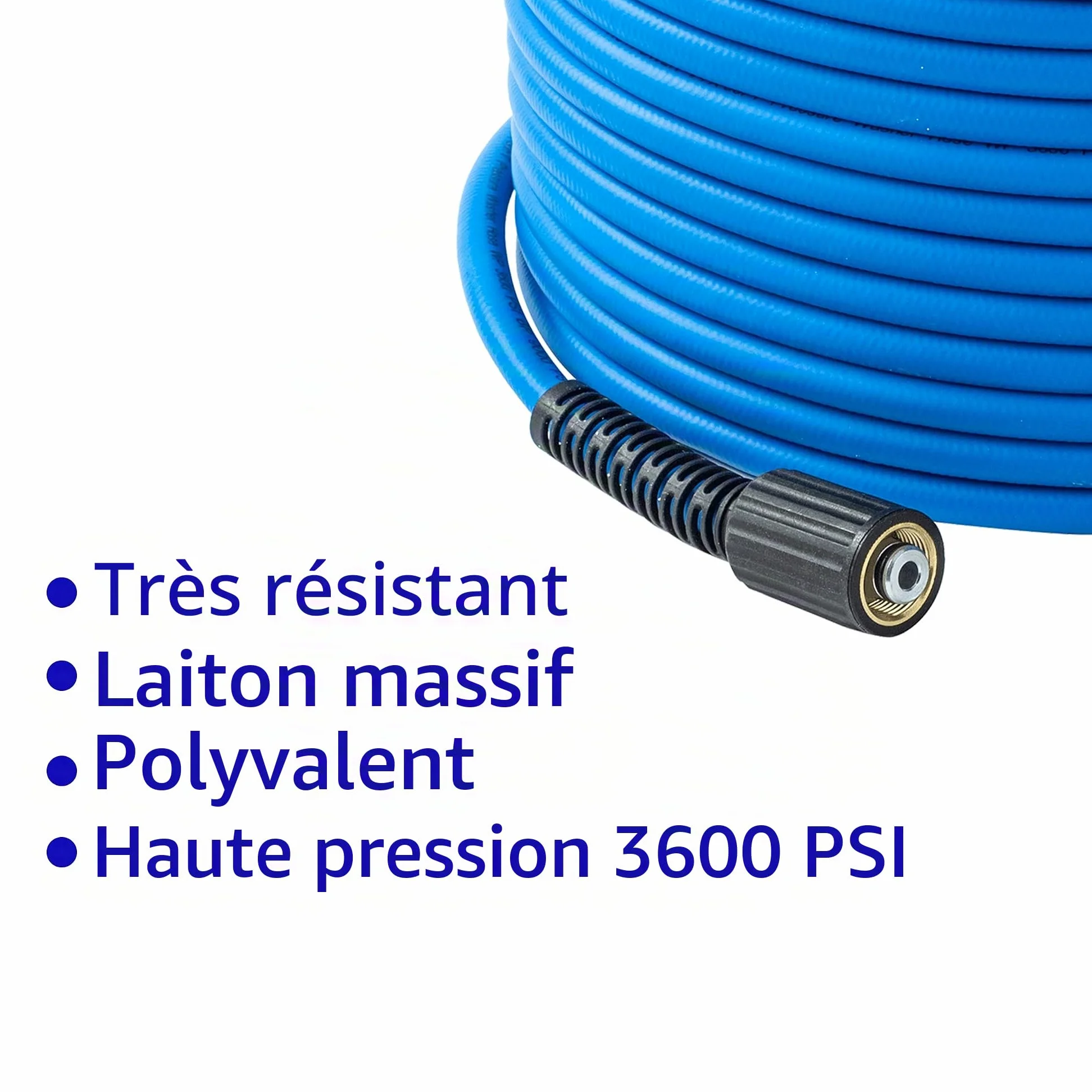 FIXFANS Tuyau d'extension de nettoyeur haute pression de 6,35 mm x 15,2 m – Tuyau haute pression de rechange résistant aux plis et à l'usure – Compatible avec les raccords M22 – 3600 PSI