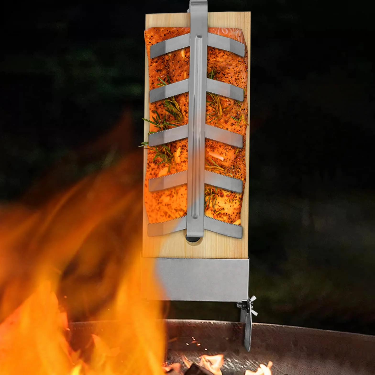 4X Planche à Saumon Flammé en Hêtre avec Support pour Griller Planche en Bois de Cèdre 5 Niveaux réglable pour Brasero, Grill