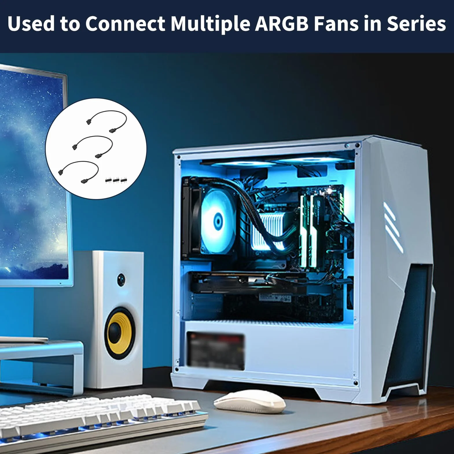Câble Extension ARGB 5V 3 Broches 50 cm, Rallonge RGB 3 Pins, Hub Adaptateur Splitter pour Ventilateurs PC LED Adressables