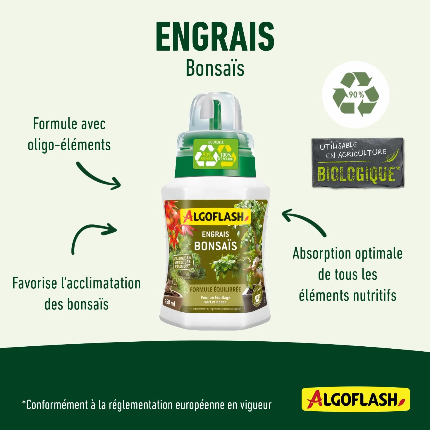Algoflash Engrais Liquide Bonsaï 250 ML, Utilisable en Agriculture Biologique