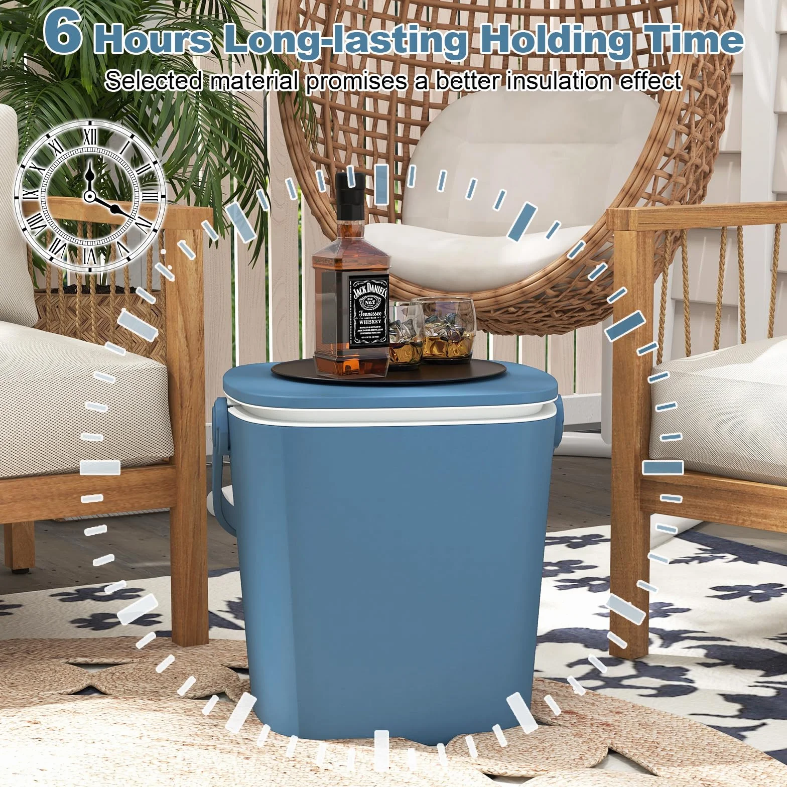 SOARS Bar Exterieur 3 en 1 15L Table d'Appoint Réglable en Hauteur 35 x 34 x 37-58 cm avec Boîte à Glace, Pince, Refroidissiment Jusqu'à 6H, Table pour Jardin Piscine Salon Chambre Bleu