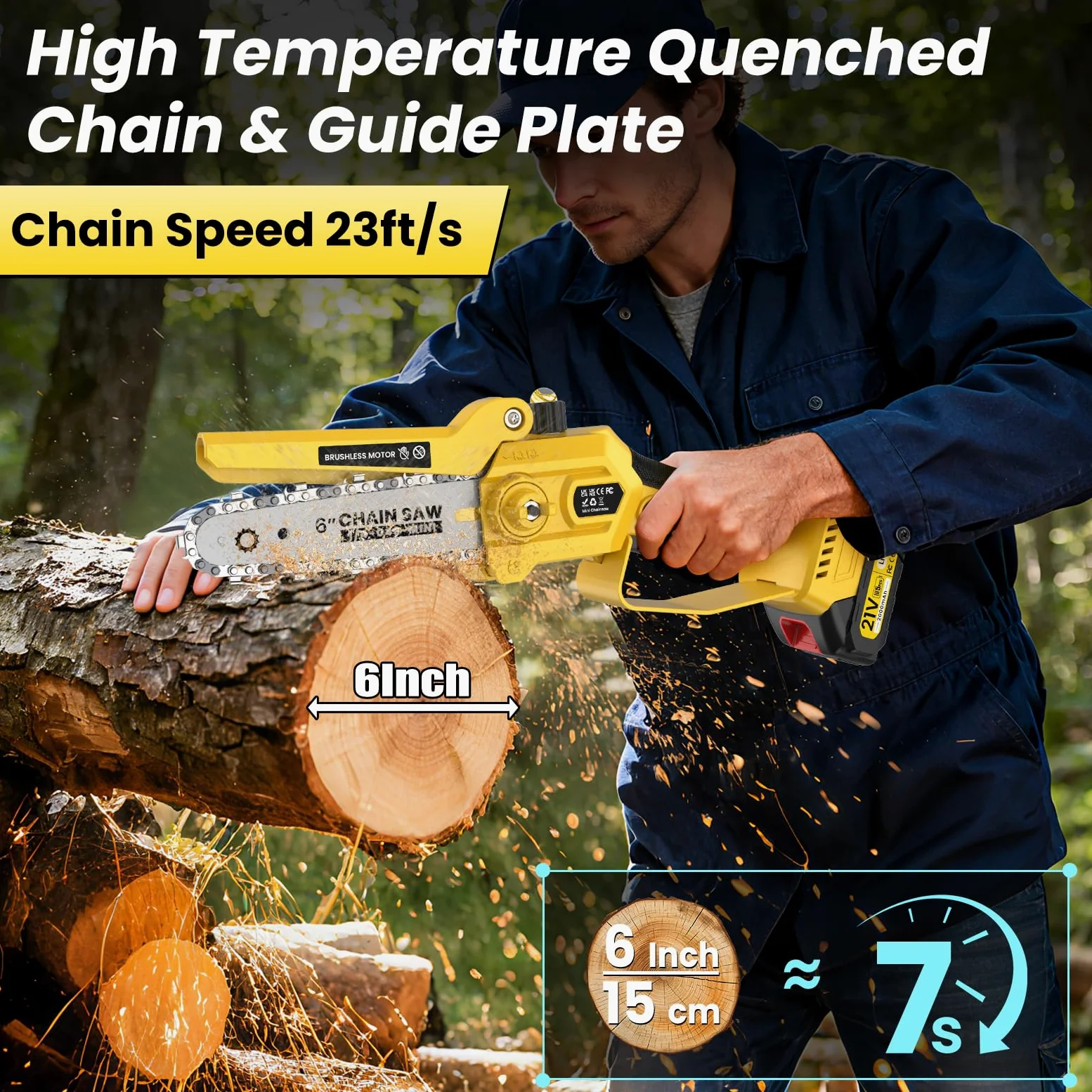 2 en 1 Tronçonneuse à Batterie avec Perche Télescopique, Mini Tronconneuse 6 Pouces avec 2.2M Perche, Extensible jusqu'à 4,2 M, 1000 W Tronconneuse Electrique avec 2 batteries pour Élagage des Arbres