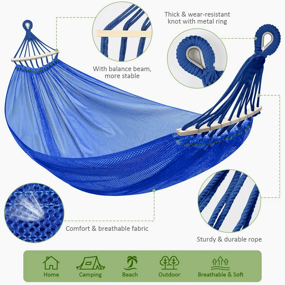 Hamac Filet Suspendu, Hamac de Camping et Jardin Léger et Frais pour Intérieur/Extérieur, Terrasse, La Sieste, 290 x 150 cm, 250kg Capacité de Charge