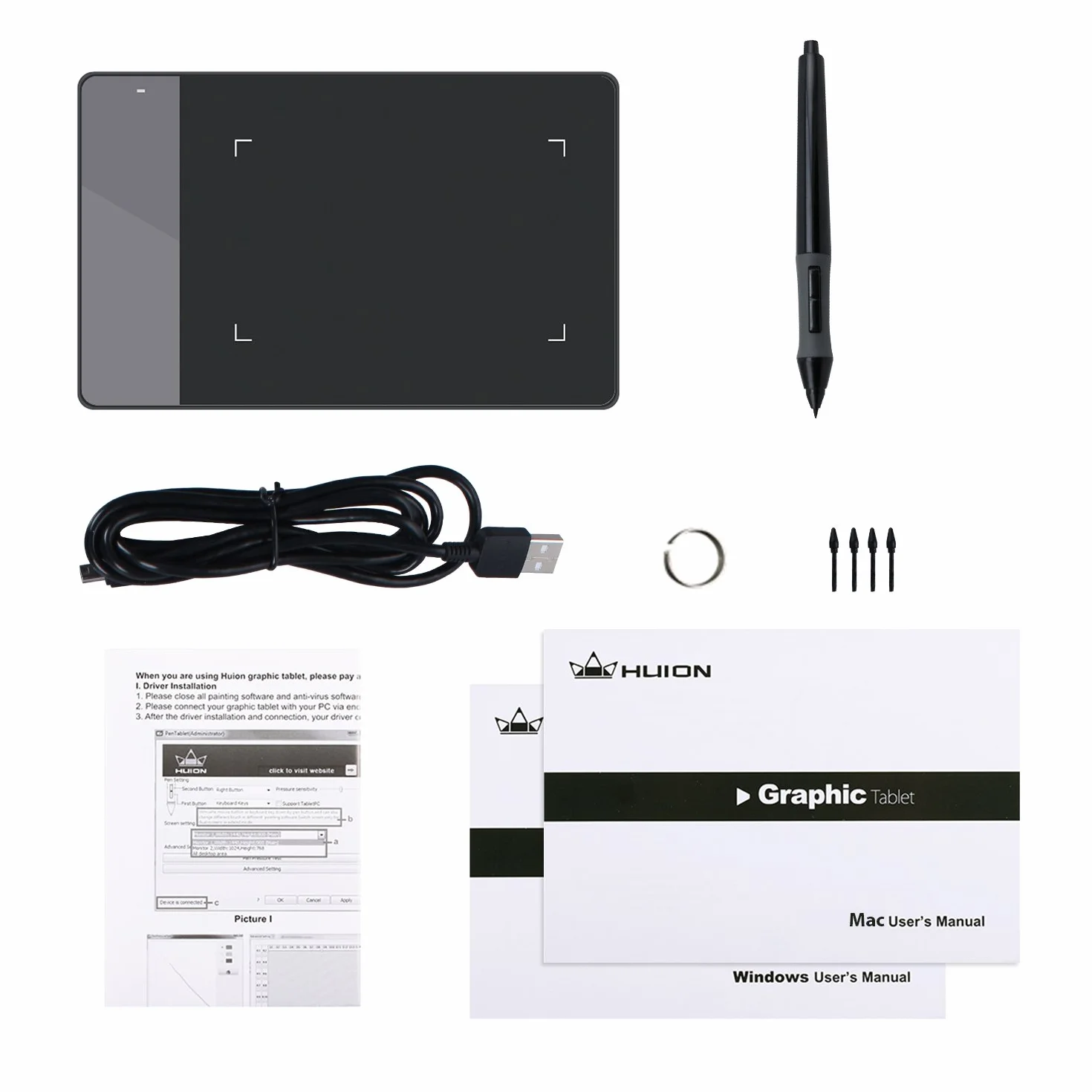 Huion 420 Tablette Graphique Portable 4000 LPI 2048 Pression Stylet à Pile 10x5,6cm (4"x2,23")