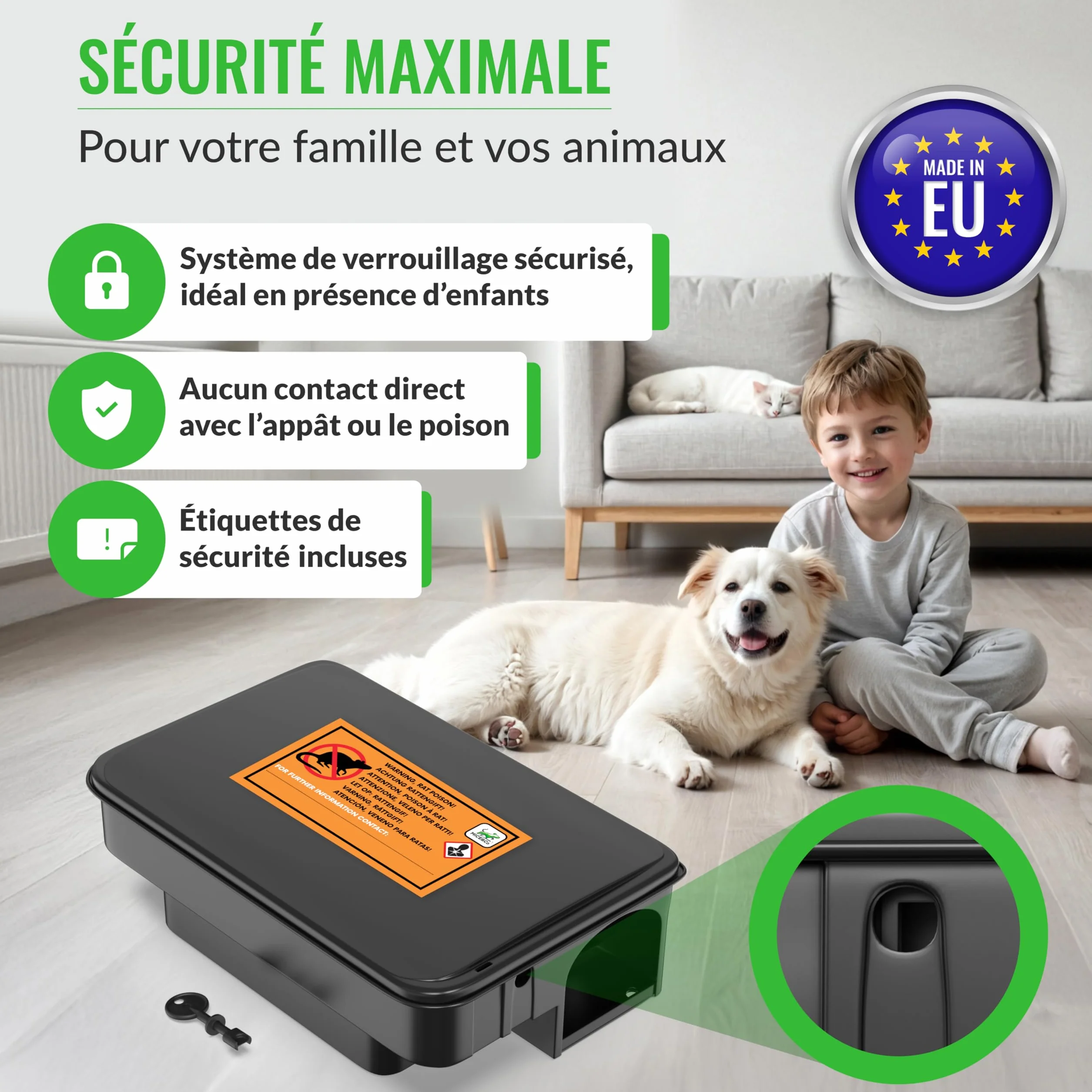 Pièges à Rats et Souris Professionnels Mice&Co – Boîte d'Appât Raticide Inviolable Sécurisée