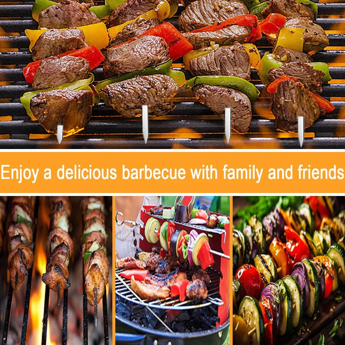Brochette inox 30 cm 24 pièces réutilisables acier inoxydable barbecue