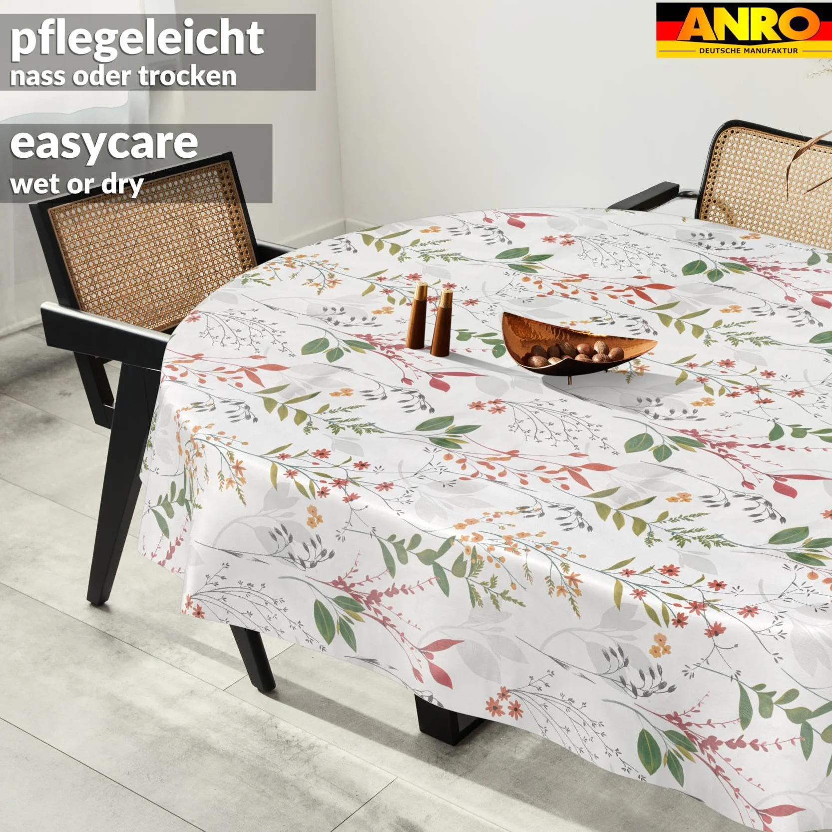 Nappe en Toile cirée Ovale 180 x 140 cm Lavable Imperméable Effet Lotus Bord coupé