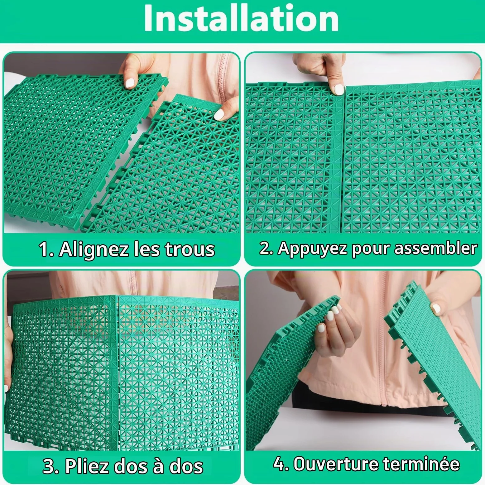 Tefola Lot de 16 Tapis de Sol pour Piscine Hors Sol, Tapis Antidérapant en Plastique Creux, Tapis Puzzle, pour Salle de Bain, Patio, Jardin, Extérieur(Carré, 25x25cm)