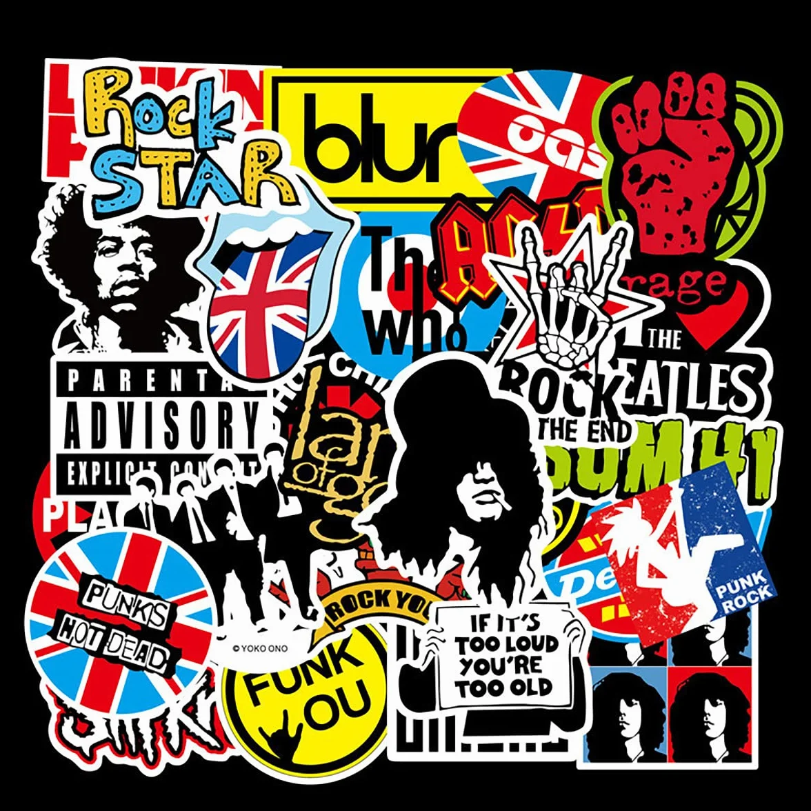 Autocollants Rock Roll Musique Vinyle Sticker Bomb Pack pour Ordinateur Portable Skateboard Vélo Guitare Bagages
