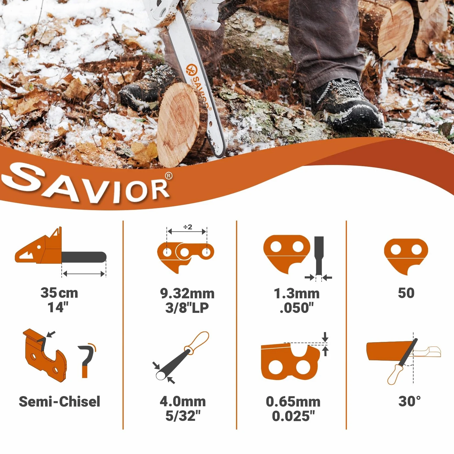 Savior Chaîne de tronçonneuse 14" 50 maillons .127 cm 1 cm LP pour Stihl MS180 MS181 | Lot de 3 chaînes à faible rebond 018, 36360000050