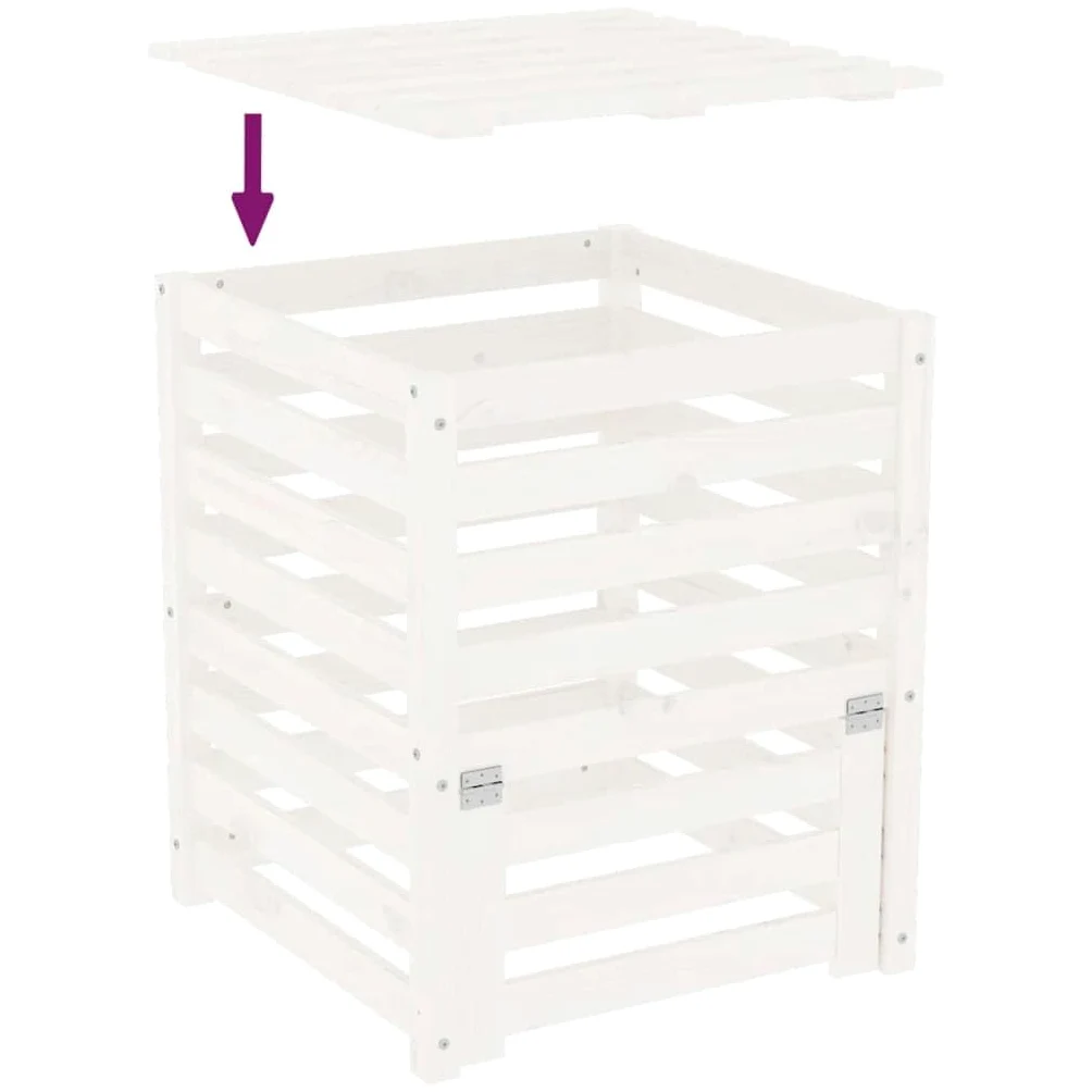 Composteur en Bois, Composteur de Jardin Bac à Compost Blanc 63,5x63,5x77,5 cm Bois Massif de pin
