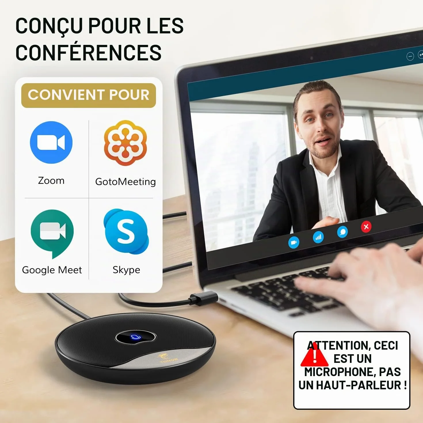 TONOR Microphone USB de Conférence, Micro à Condensateur Omnidirectionnel avec Bouton Muet pour PC, Plug and Play (TM20)