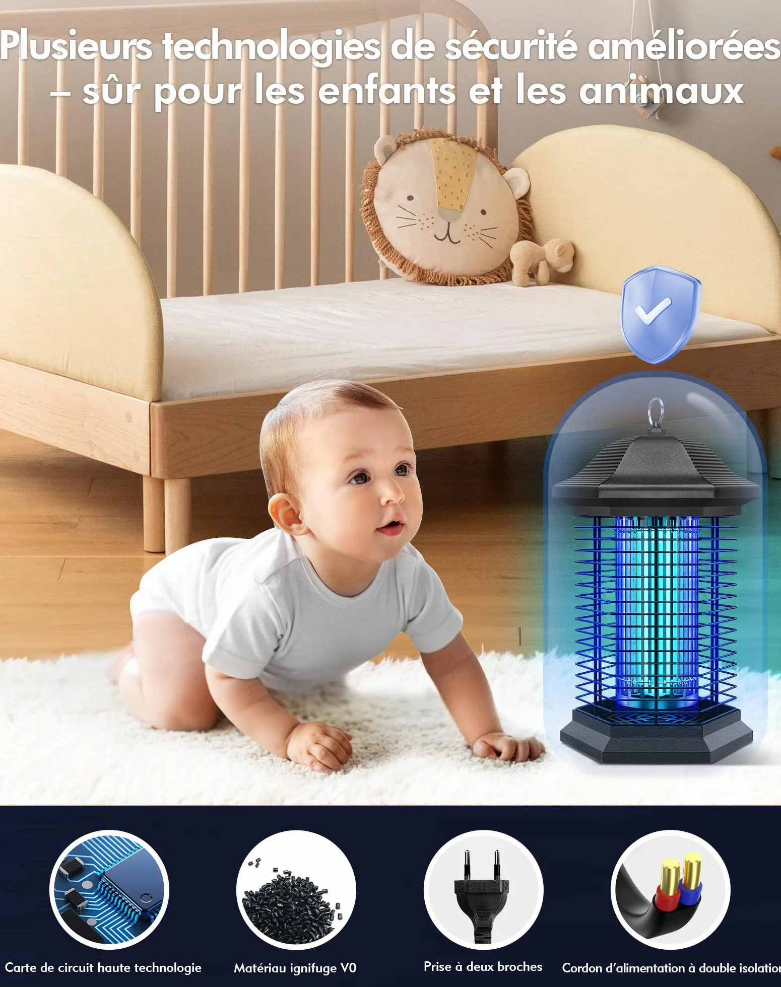 AMUFER Lampe Anti Moustique 18W 4400V Tue-Mouche Électrique IPX4 Étanche Tueur d'Insectes