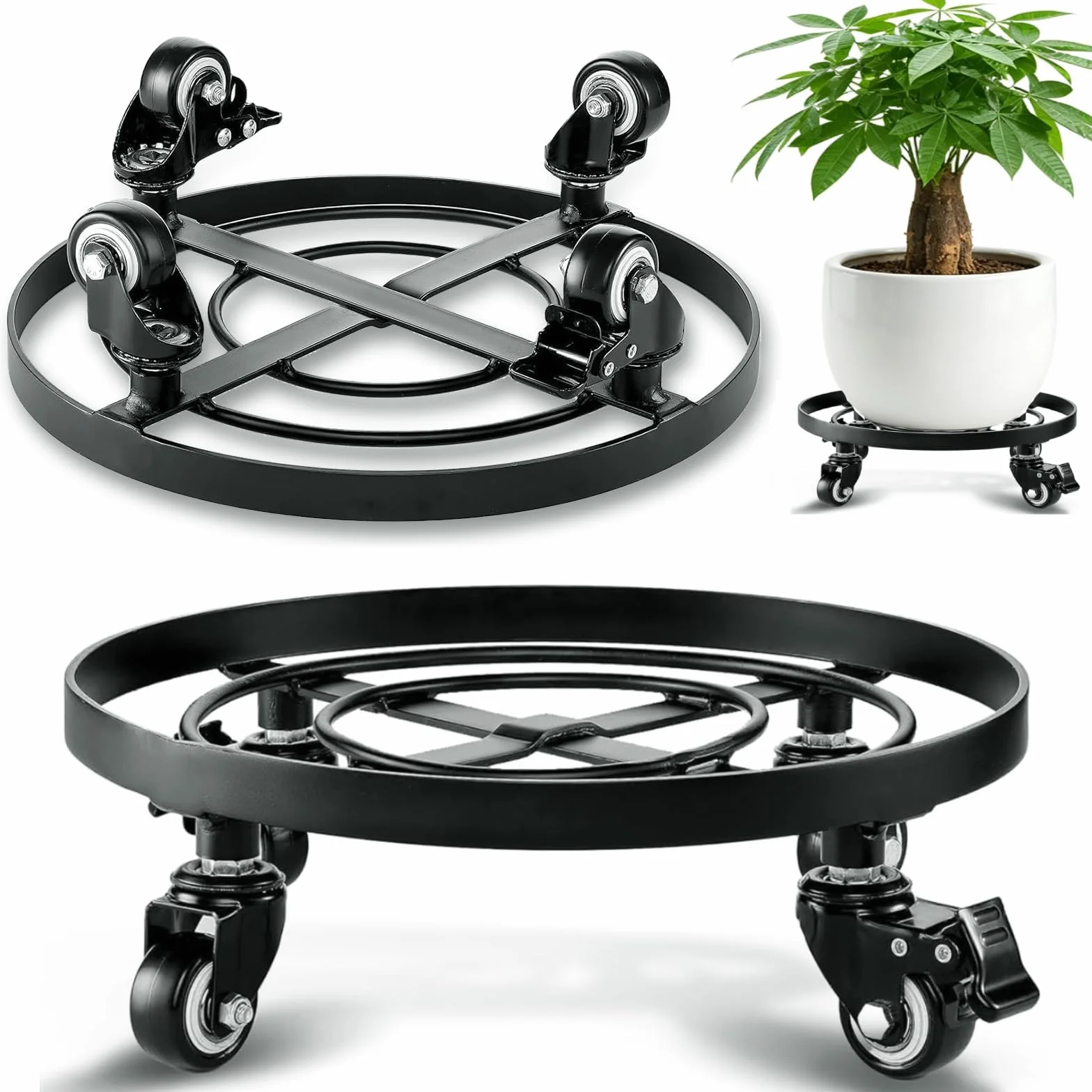 Amagabeli Plateau à roulettes pour Plantes 35cm 2pcs Support Pot de Fleurs Caddy Extérieur Noir
