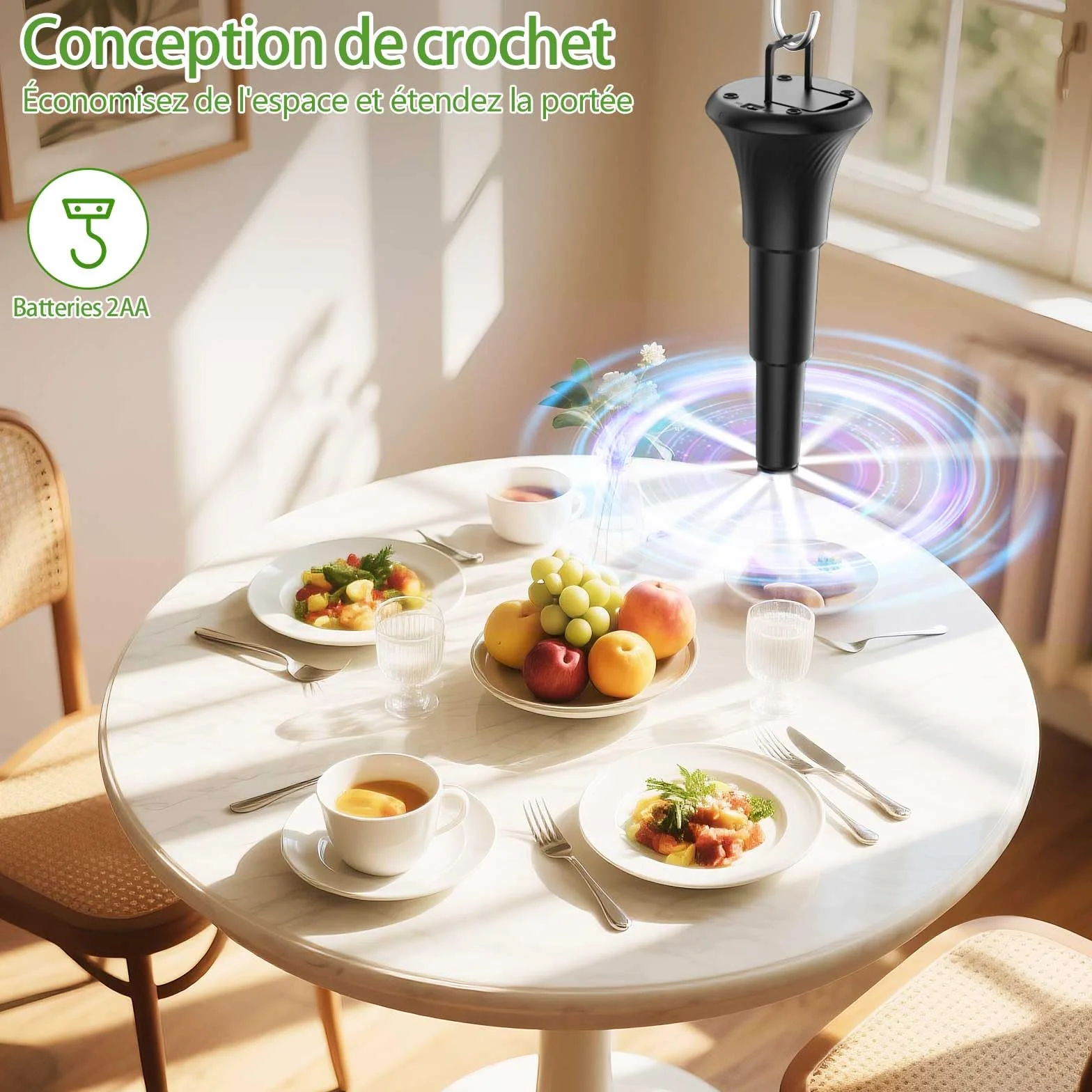 Ventilateur Anti Mouches de Table Pliable, Répulsif Moustiques Guêpes Suspendu Posé Extérieur