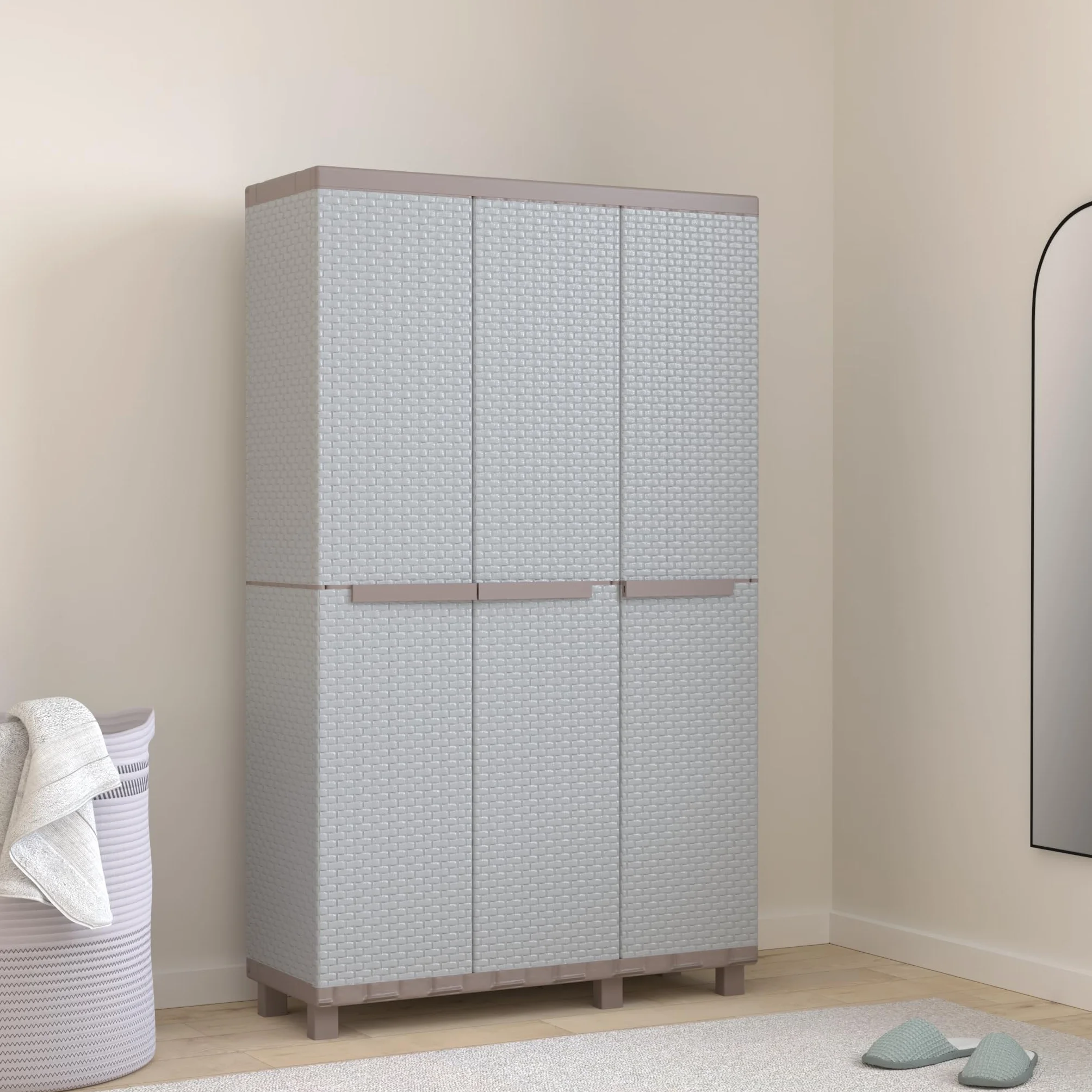 Terry C-Rattan 102a Armoire Intérieur Extérieur Multifonction 3 Portes Effet Rotin 2 Compartiments