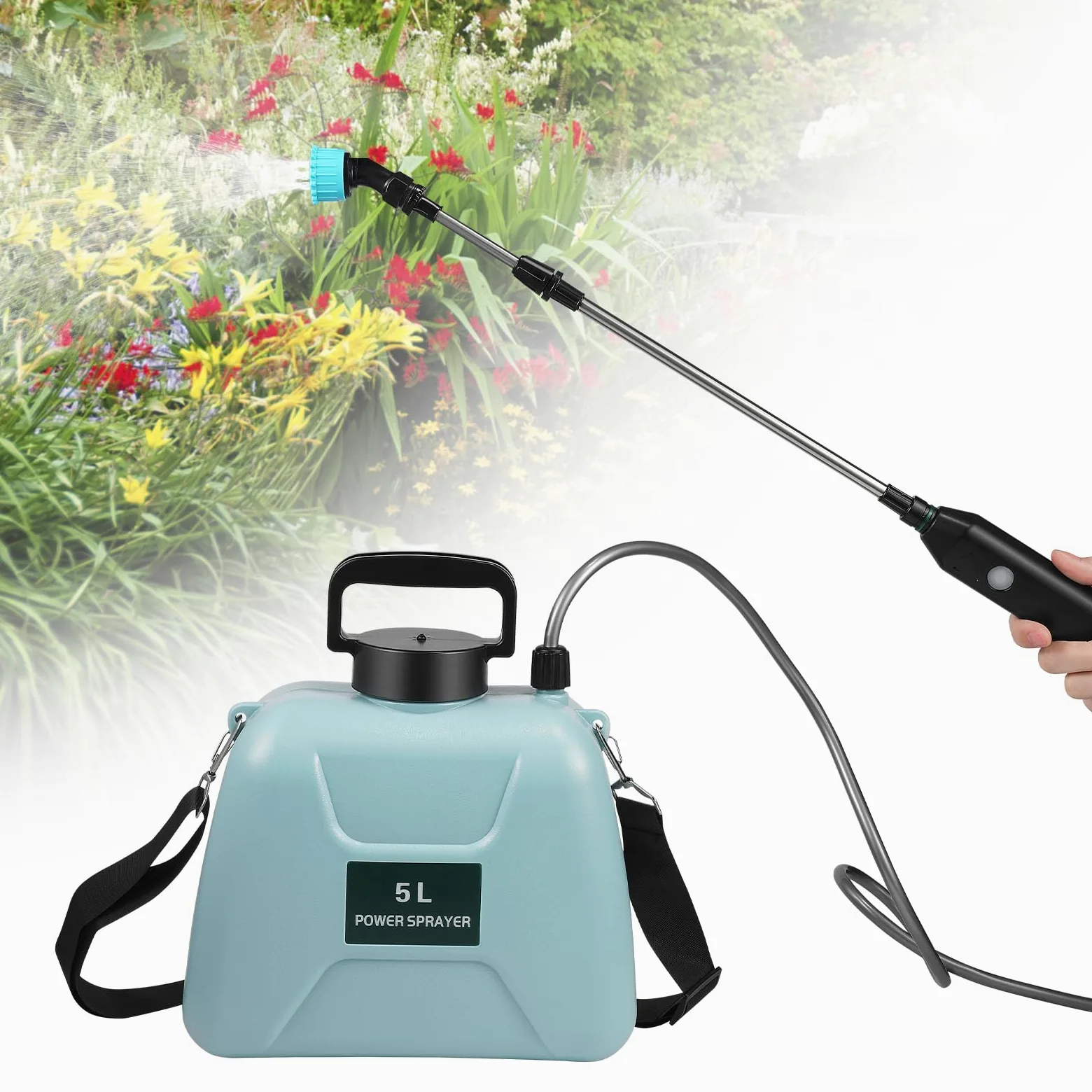 PulvéRisateur à Pression sans Fil de 5 L PulvéRisateur éLectrique, PulvéRisateur de Jardin avec Lance d’Arrosage et BandoulièRe RéGlable, pour la Protection des Plantes de Jardin