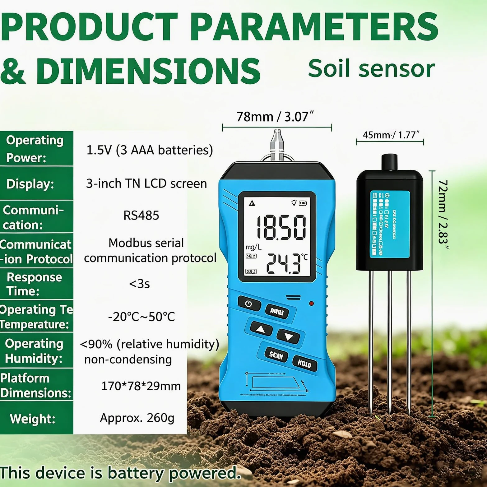 Kit numérique d'analyse de sol pour plantes, Testeur d'humidité, NPK, pH et conductivité : précision laboratoire, facile à utiliser, économies (pas de frais labo). Usage intérieur/extérieur, durable