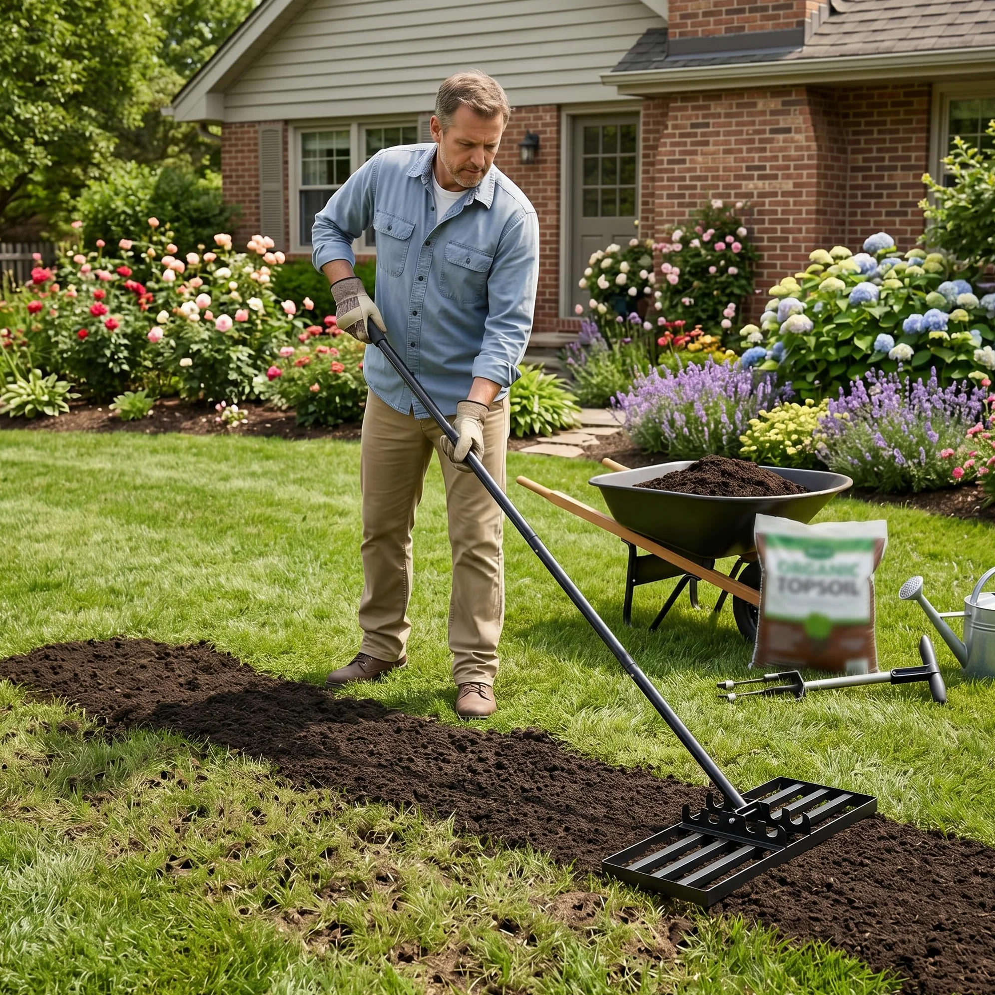 Froadp Grattoir de pelouse en acier inoxydable râteau de jardin avec poignée en caoutchouc antidérapant longueur réglable 101-202 cm pour sable, retrait de pelouse parfait (25 x 50 cm)