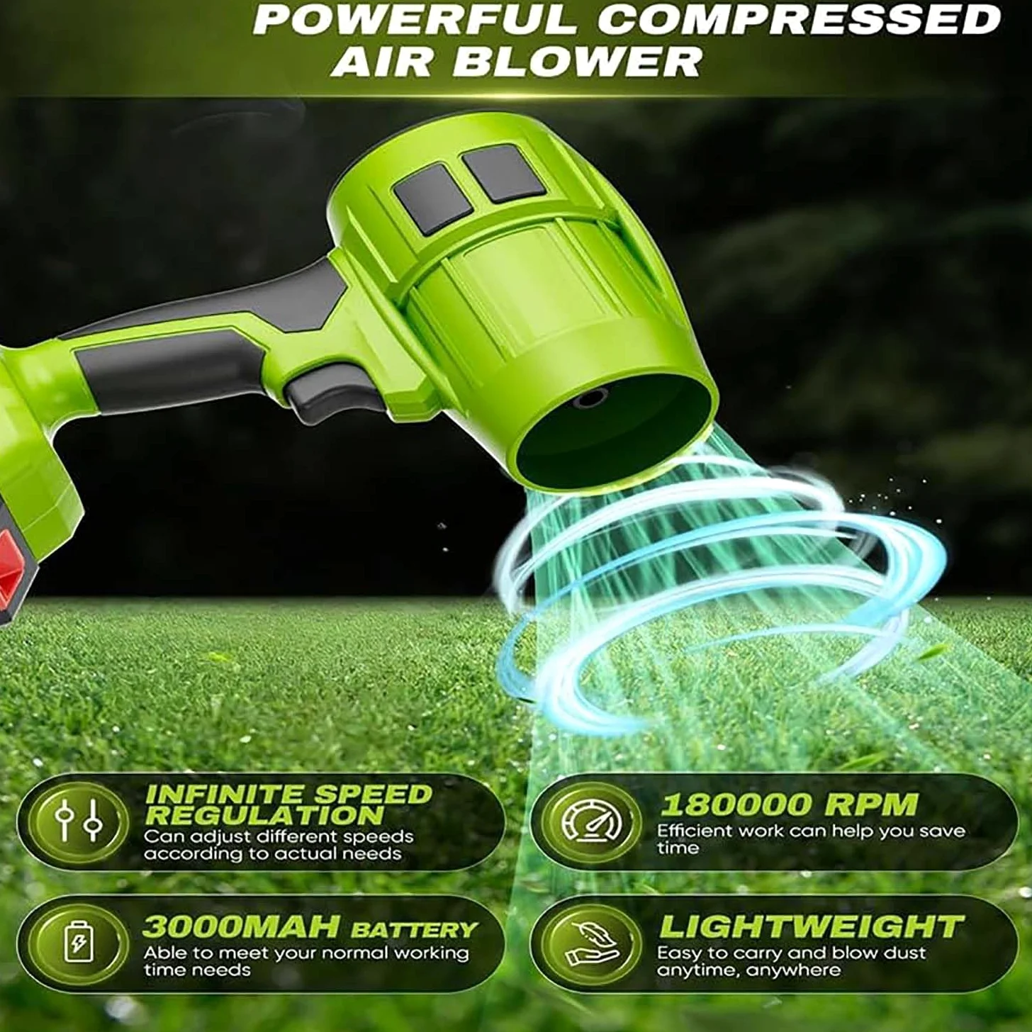 Seese Pro Souffleur Aspirateur Électrique sans Fil - Portable, 35000 RPM Ultra Puissant, 40 Minutes d'Autonomie, Léger pour Jardin, Cour, Feuilles, Pelouse (Green,2 Batterie)