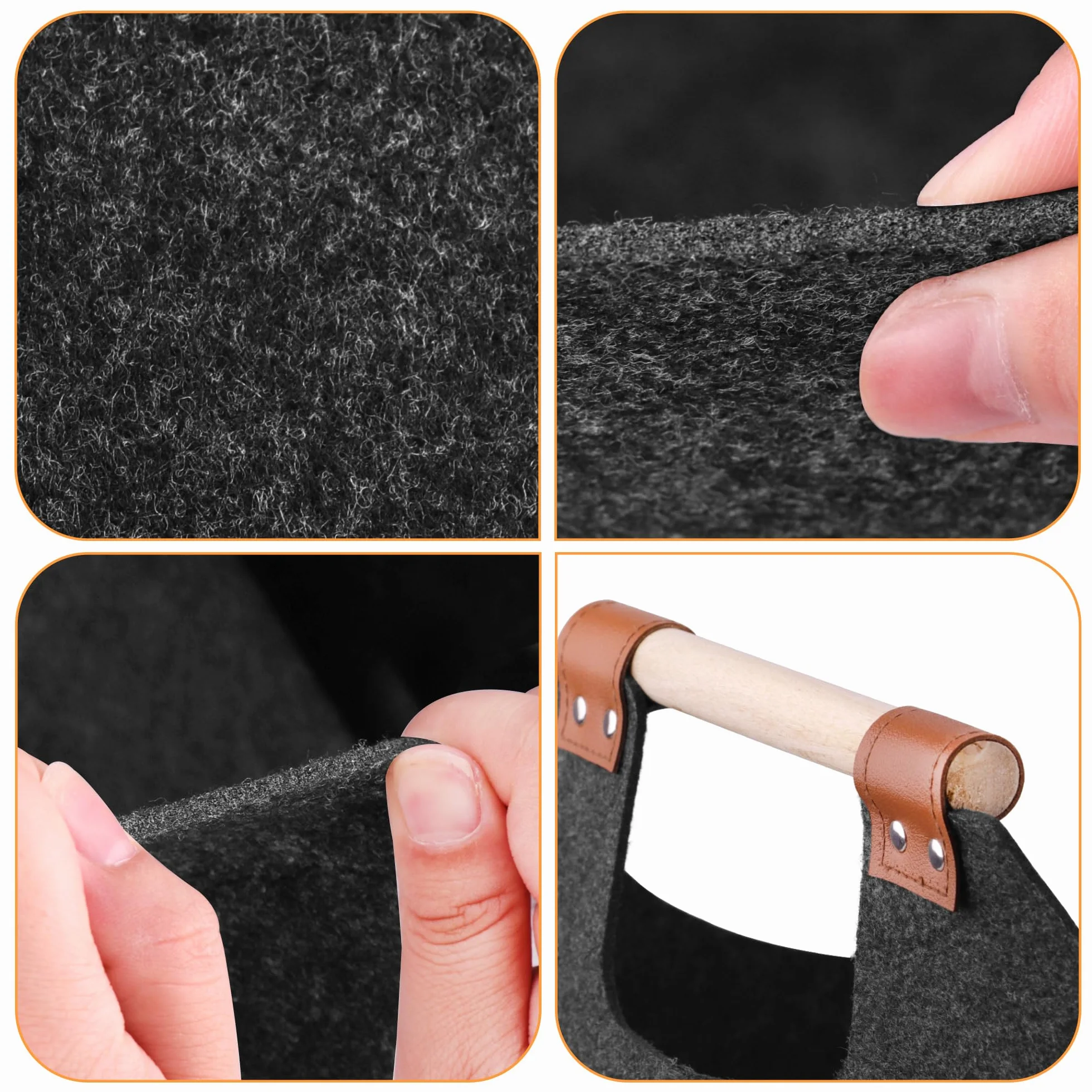 Panier bois cheminée en feutre épais avec poignée renforcée pliable 45x40x32cm Noir