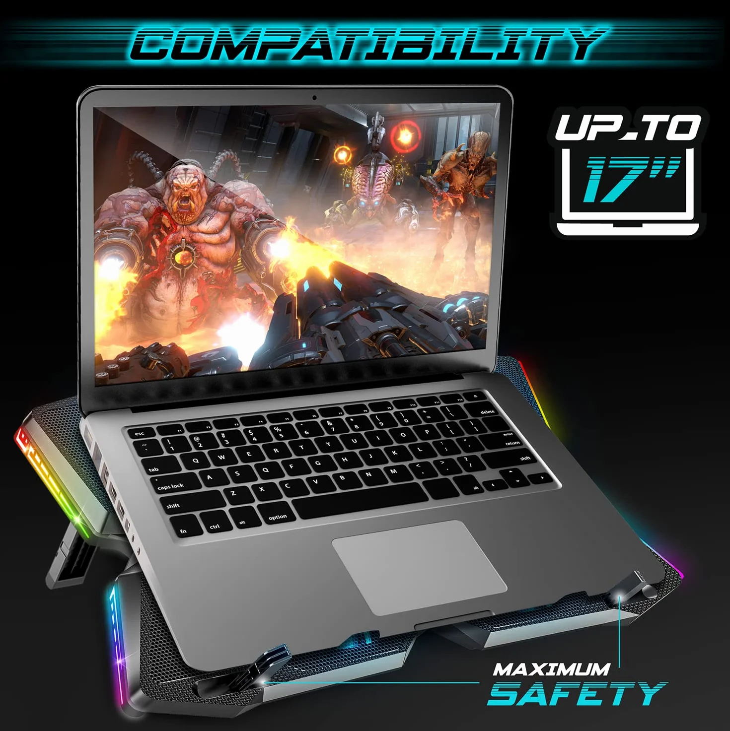 Refroidisseur PC Portable 10" à 17" 4 Ventilateurs Silencieux RGB Compatible PS5 PS4 Xbox