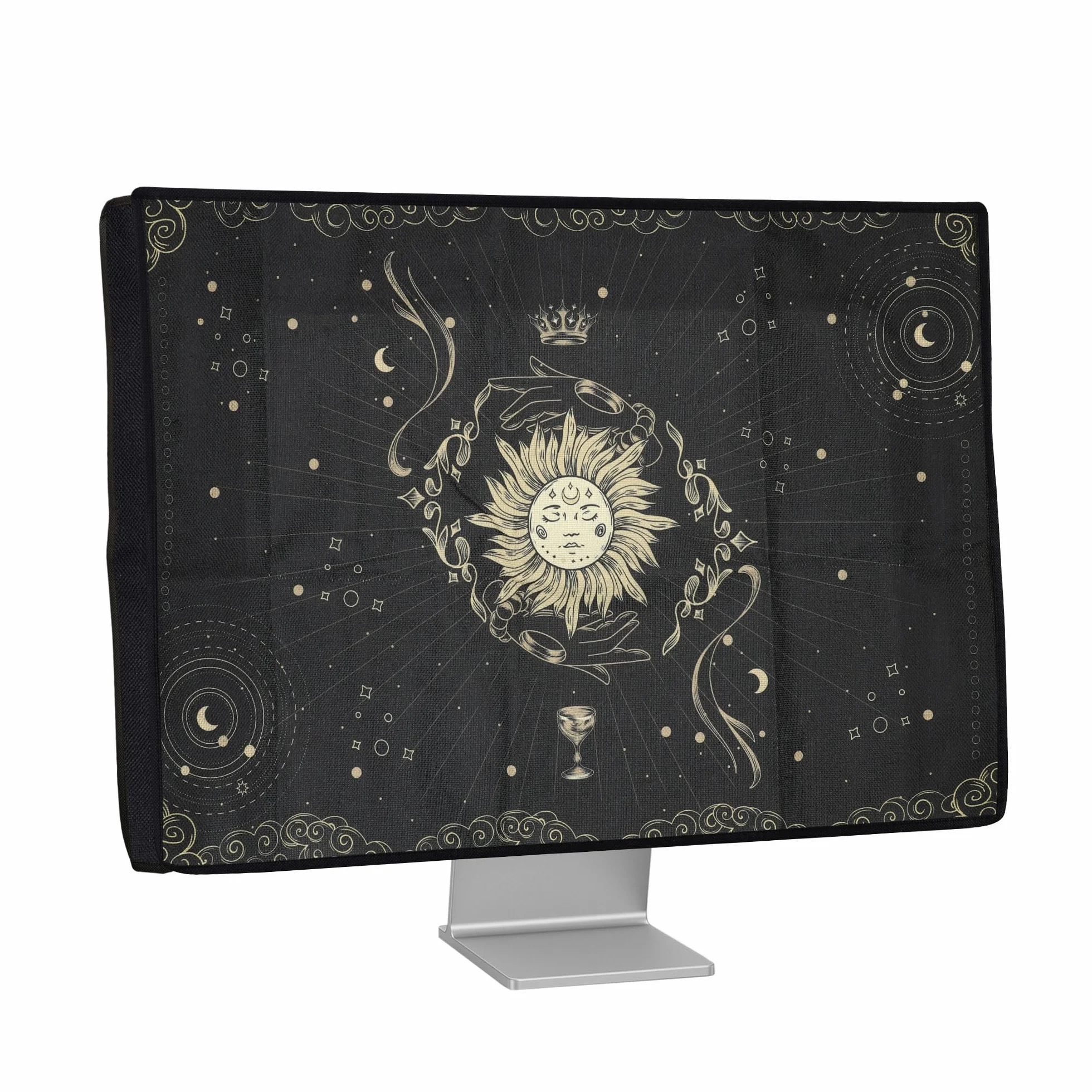 kwmobile Housse écran ordinateur compatible 27-28" moniteur protection PC en lin bleu foncé jaune noir