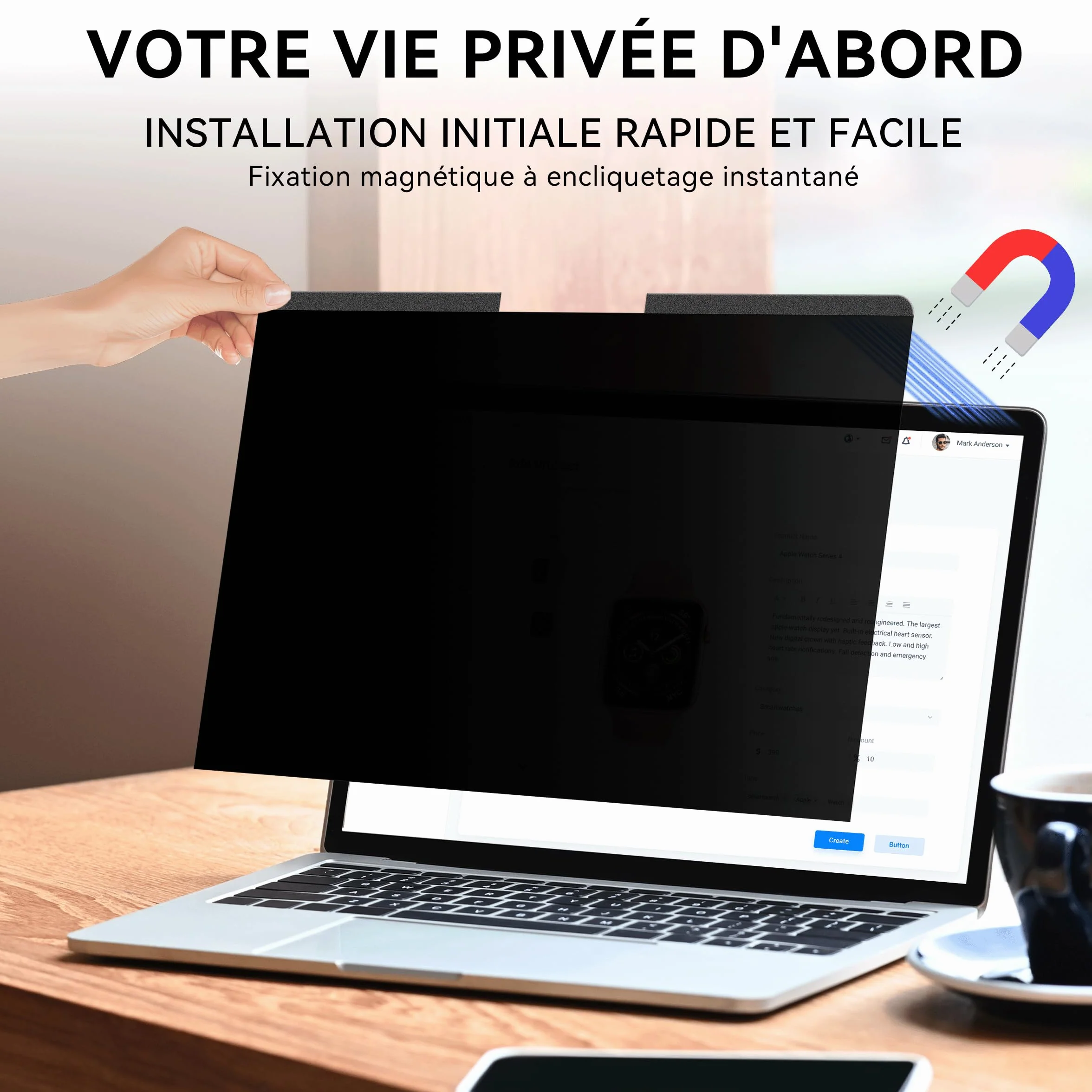 Magnétique Filtre de Confidentialité 16 Pouces 16:10 pour Ordinateur Portable HP Dell Acer Lenovo Thinkpad Envy Anti-Lumière Bleue