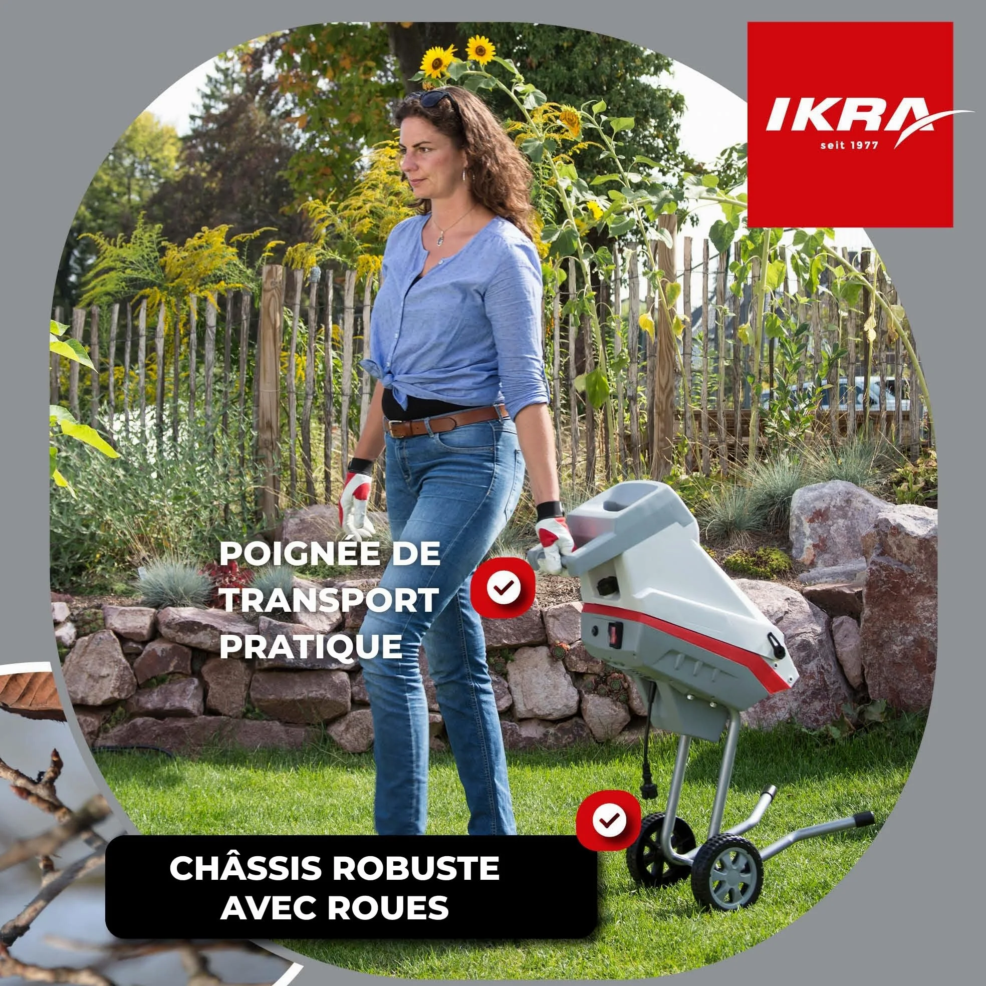 IKRA broyeur électrique IMH 2500, avec lame de rechange et lunettes | Sac de ramassage de 45 l, moteur haute performance, 2500 W, lames réversibles durables, idéal pour la production de paillis