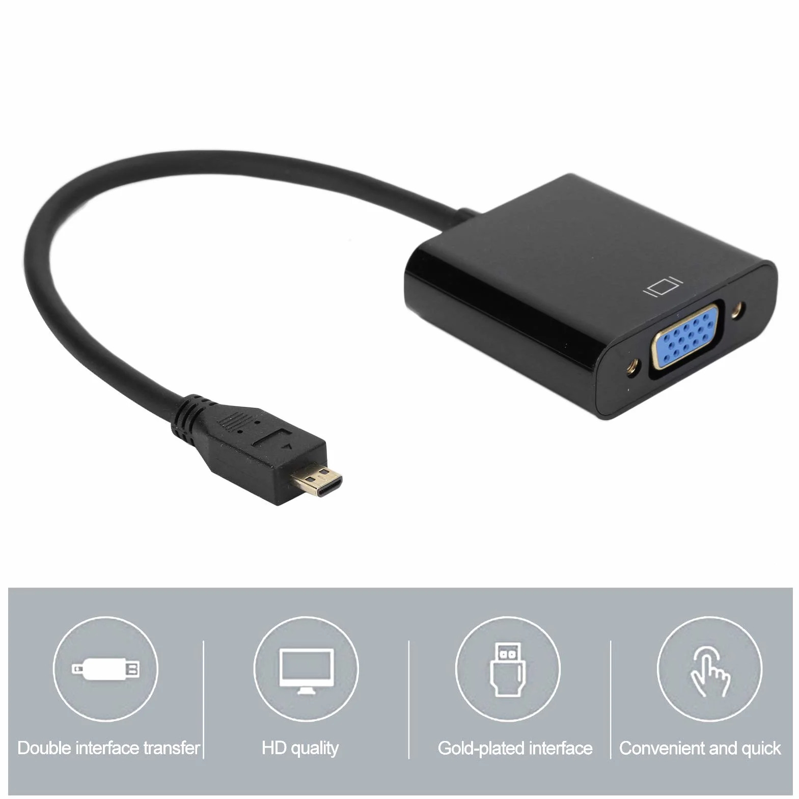 Adaptateur Micro HDMI vers VGA Actif 1080P avec Audio Stéréo 3,5 mm pour PC, Projecteur, HDTV