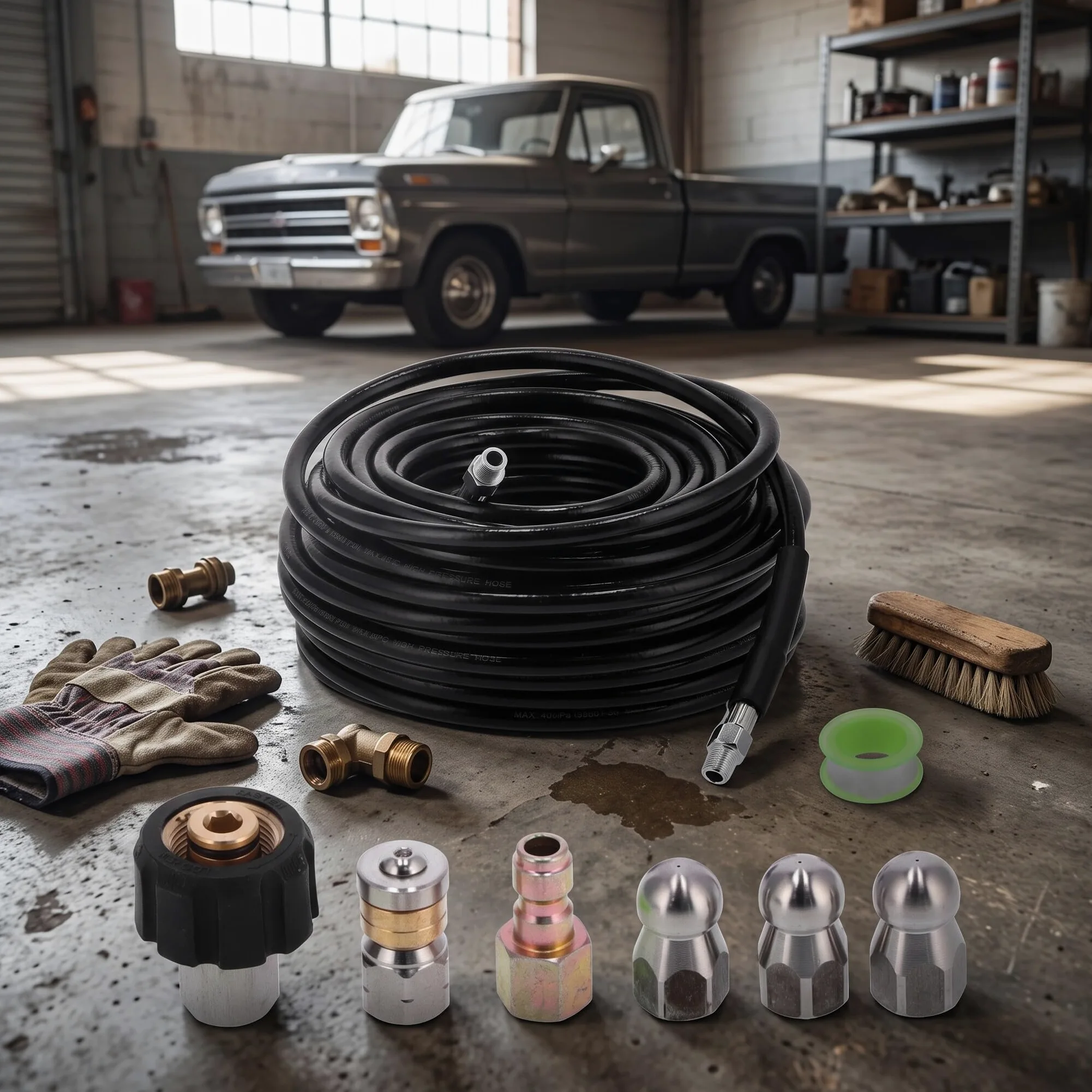 30m Tuyau de Nettoyage Haute Pression, Tuyau de lavage Tuyau de Remplacement pour les Nettoyeurs Double couche renforcée Cliquez sur Plug Quick Connector 5800 PSI