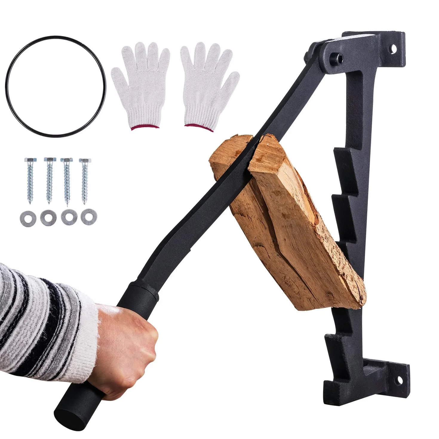 TOPWAY Fendeuse de bûches manuelle à montage mural, fendeuse de bois de chauffage portable avec poignée remplaçable supplémentaire de 40 cm pour la maison, l'intérieur et l'extérieur du camping