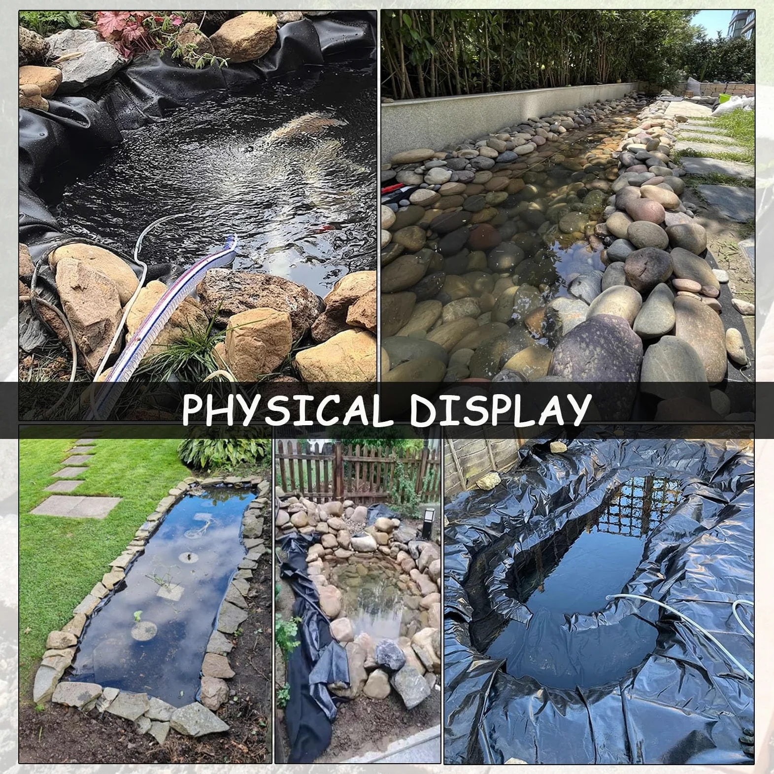 Membrane de bassin de jardin flexible noire - Doublure préformée en polyéthylène haute densité - Sous-couche robuste pour jardin aquatique extérieur