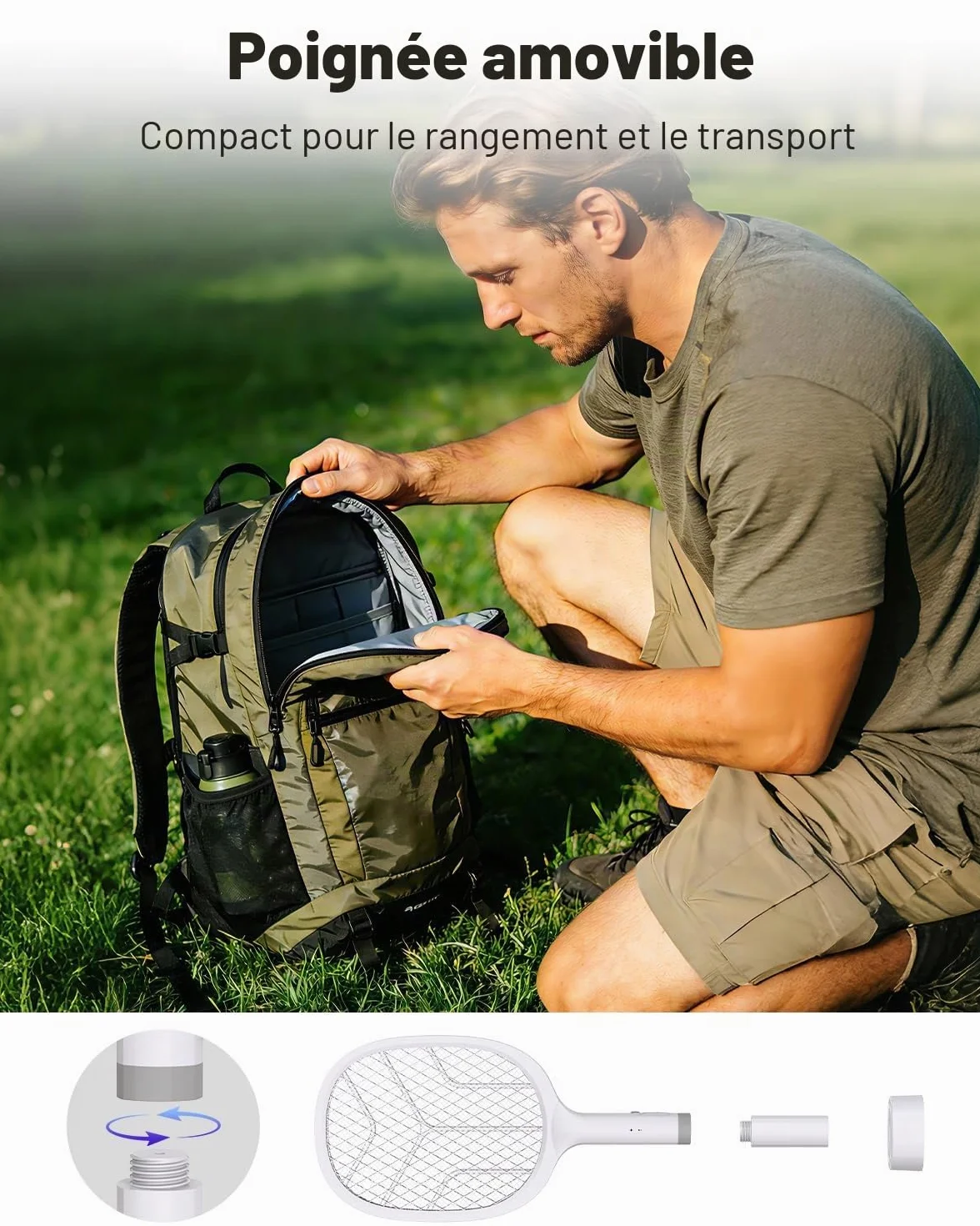 Raquette Électrique Insectes 4800V Anti Moustique 2 en 1 avec Lumière UV Rechargeable USB-C 2000mAh