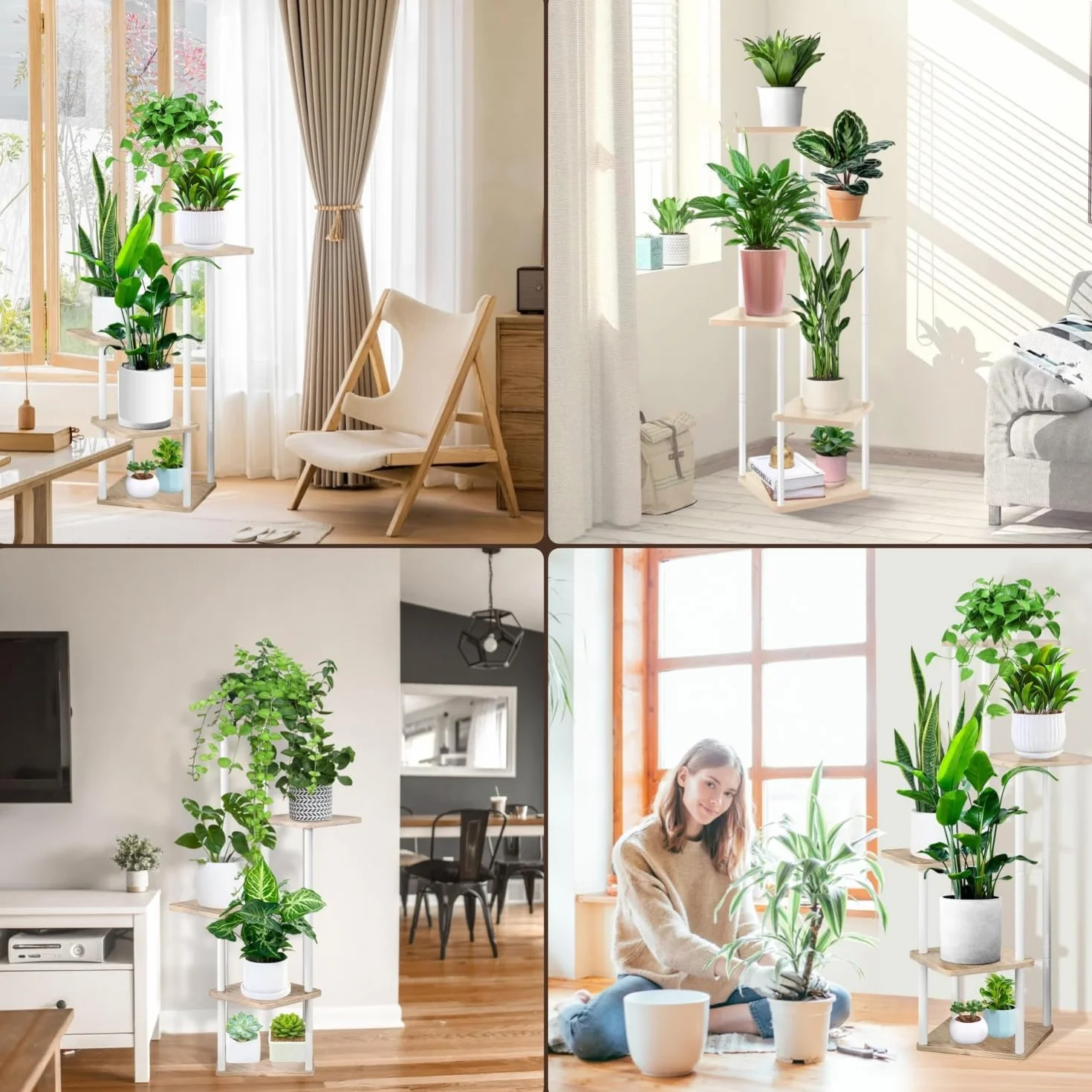 Étagère pour Plantes D'intérieur 106CM Haut Support en Bois pour Salon Terrasse Balcon Jardin (Blanc)