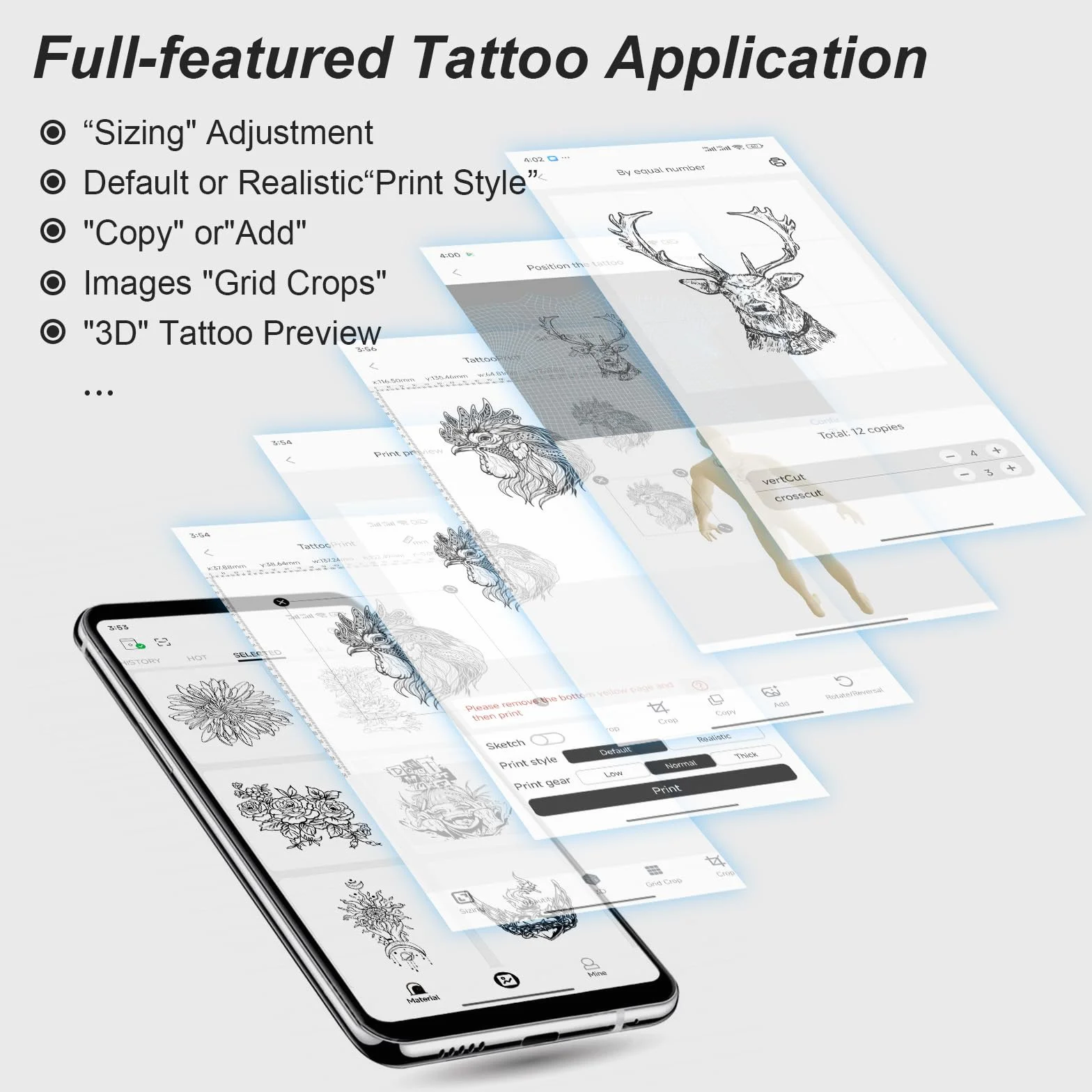 PFARRER Thermocopieur Tatouage Imprimante Thermique sans Fil Professionnelle T106P-EU avec 10 Feuilles Papier Transfert