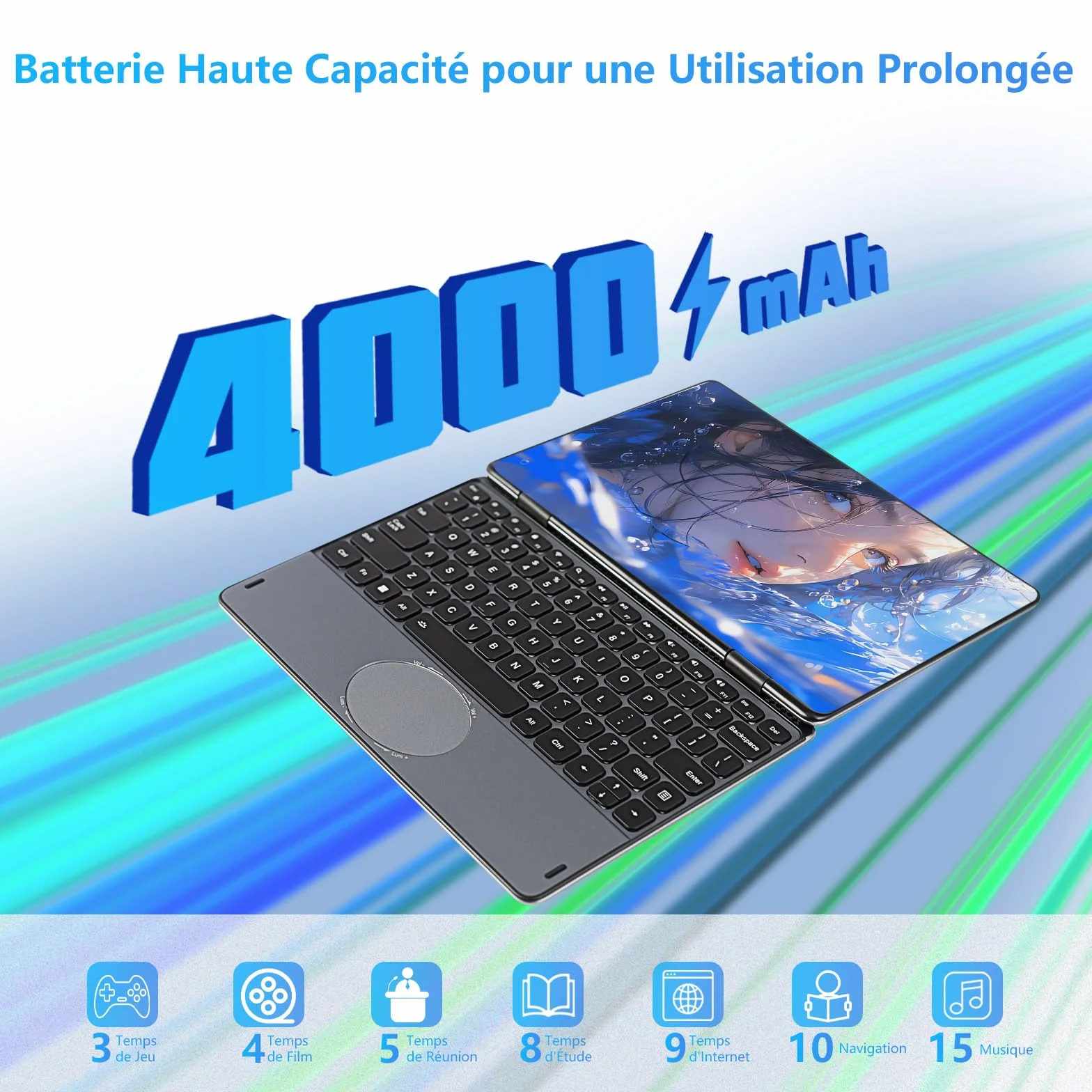 Ordinateur Portable 2-en-1 11 Pouces Tactile Celeron N100 16 Go DDR4 1920x1200 IPS Clavier Rétroéclairé Gris