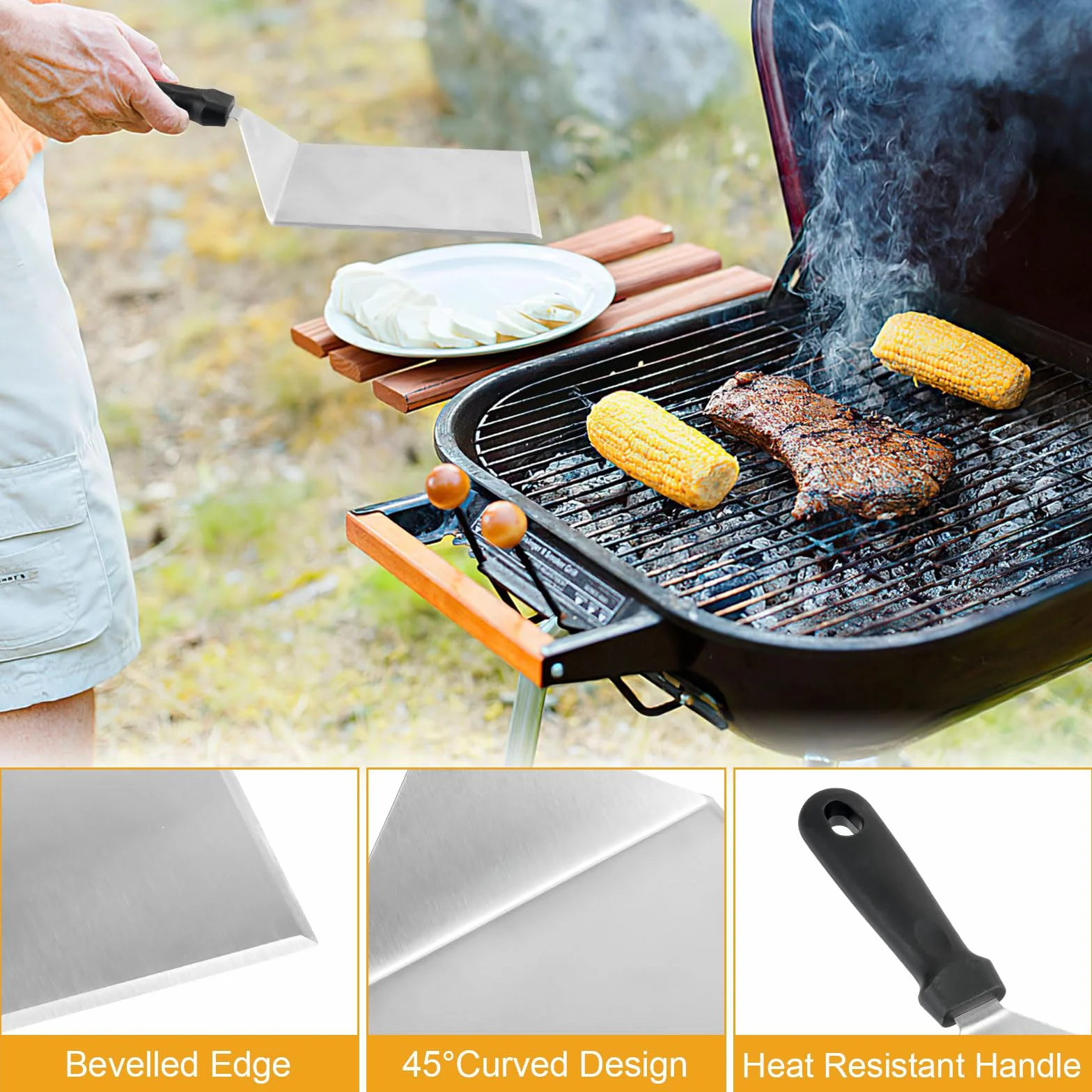 Spatules pour barbecue en acier inoxydable avec crochets Lot de 2 Smash Burger Teppanyaki