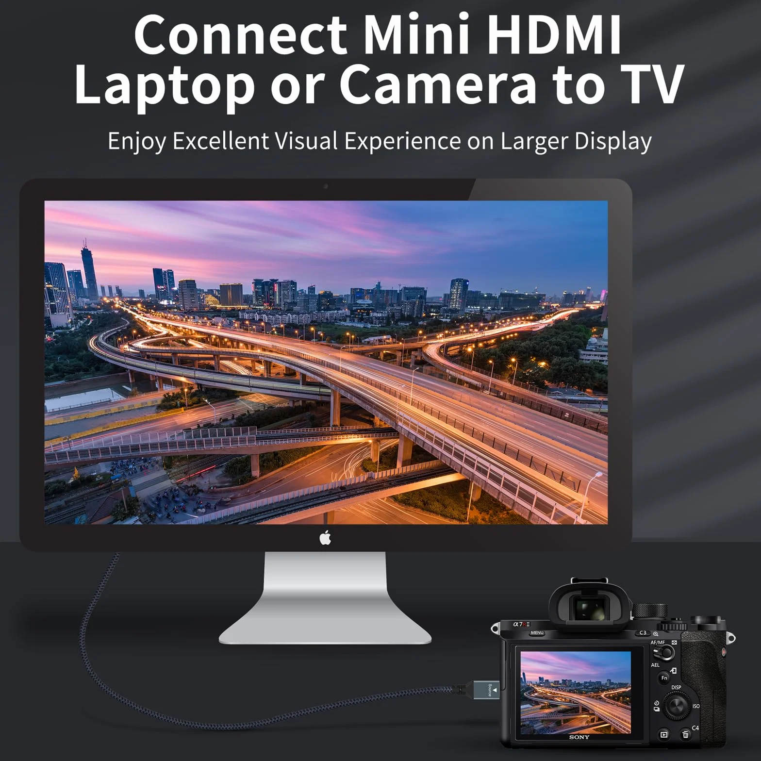 Câble Mini HDMI vers VGA 2M Plaqué or Tressé Mâle-Mâle Compatible Ultrabooks Ordinateurs Portables
