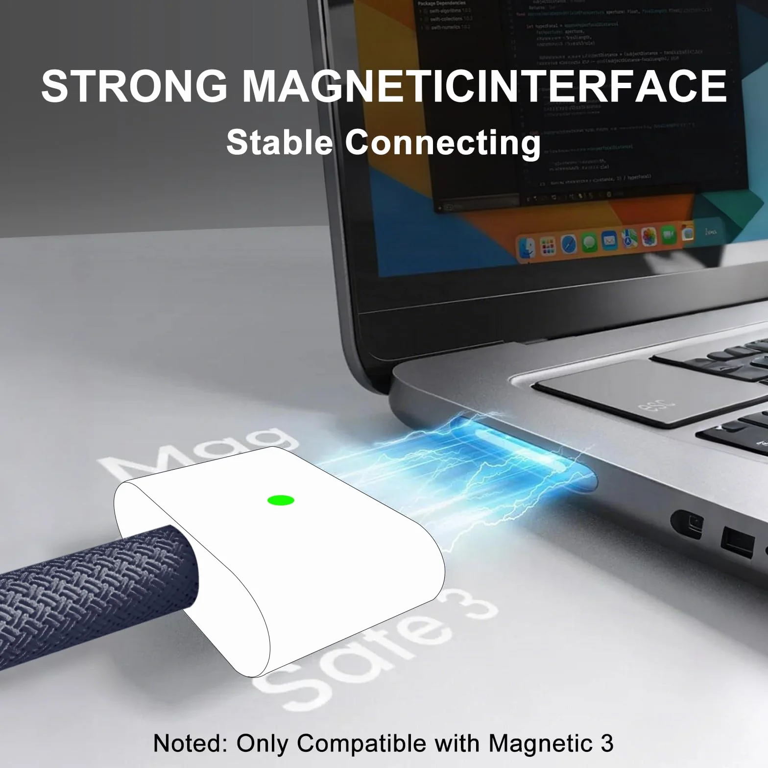 Câble USB C vers MagSafe 3 Charge Rapide 140 W avec LED Compatible MacBook Pro M1 2021/M2 2023 M3/M3 Pro/M3 Max 2025 Bleu