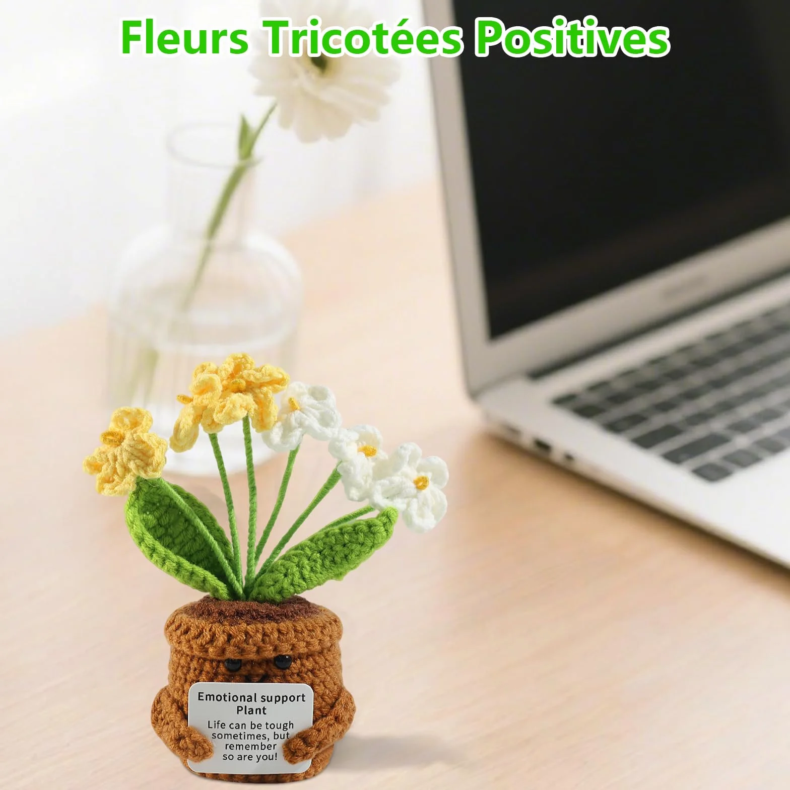 Bouquet de Fleurs au Crochet Main avec Message de Remerciement – Cadeau d'Adieu Maternelle