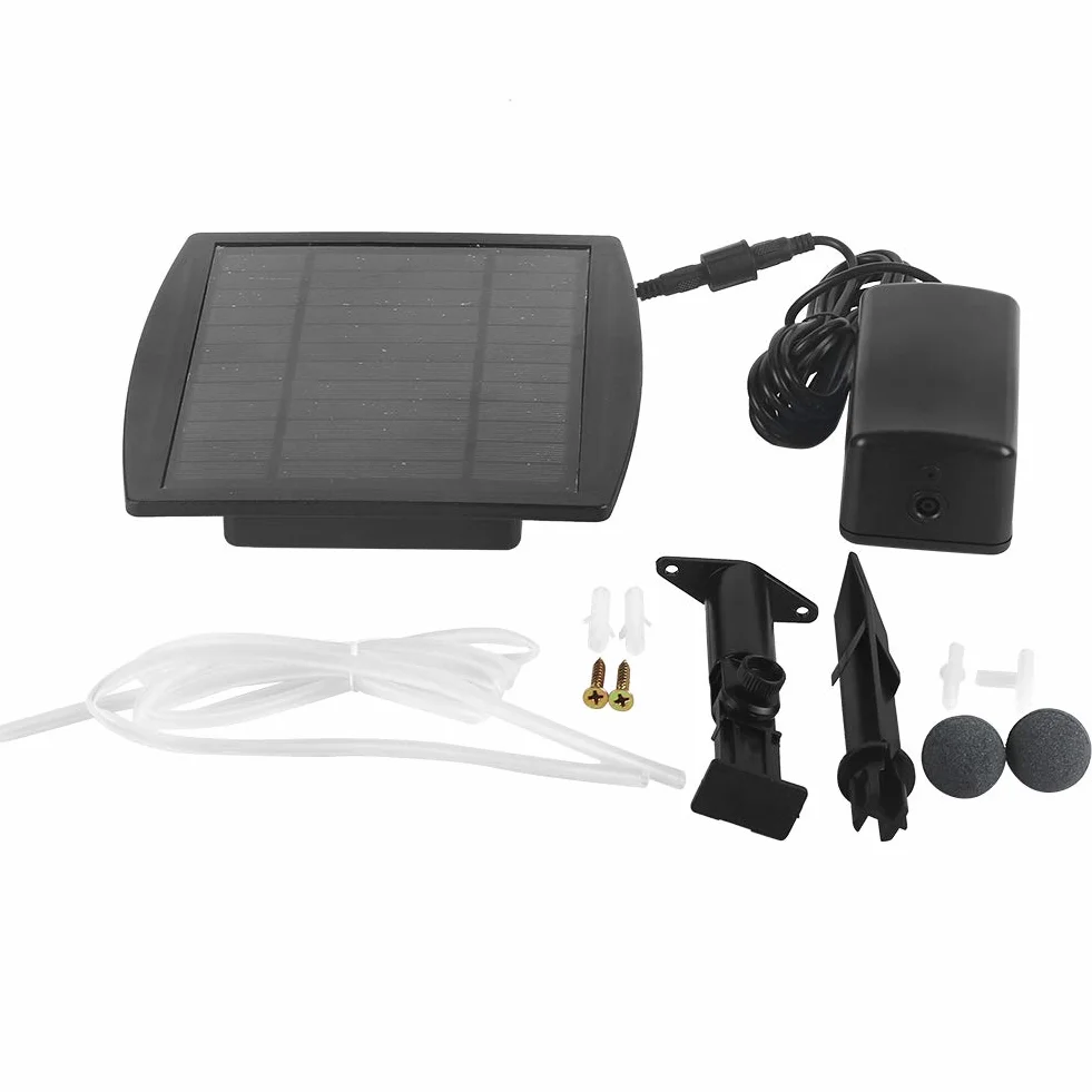 Pompe à Oxygène Solaire pour Aquarium, Pompe à Air Silencieuse 1L/Min avec Pierres d'air, Tubes, Panneau Solaire