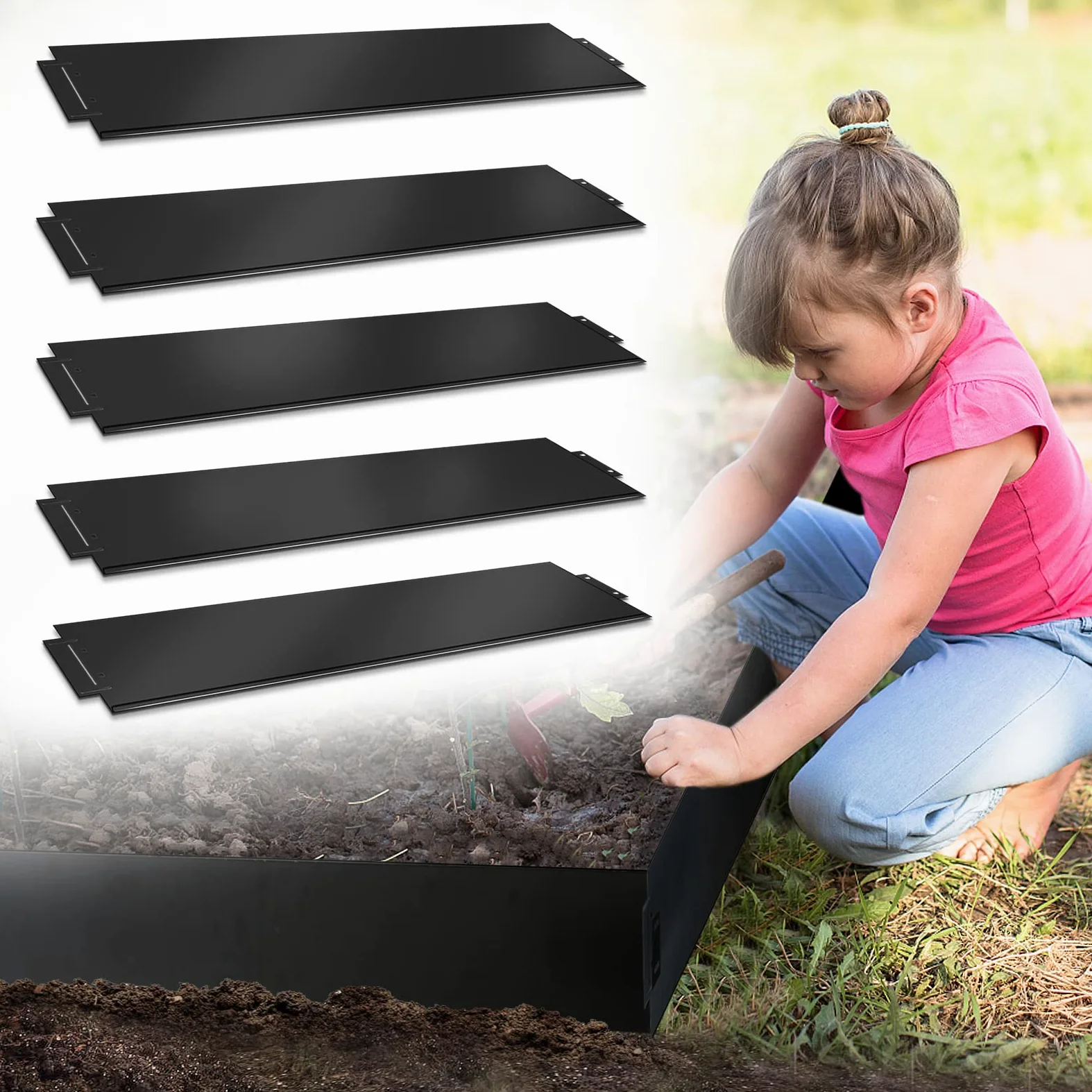 NAIZY Bordure de pelouse en métal 10 m-10 pièces Bordure de Tonte galvanisée 100 x 18 cm la pièce Adaptable Flexible Bordure pour Plantes de Jardin maraîchage Florale, Noir