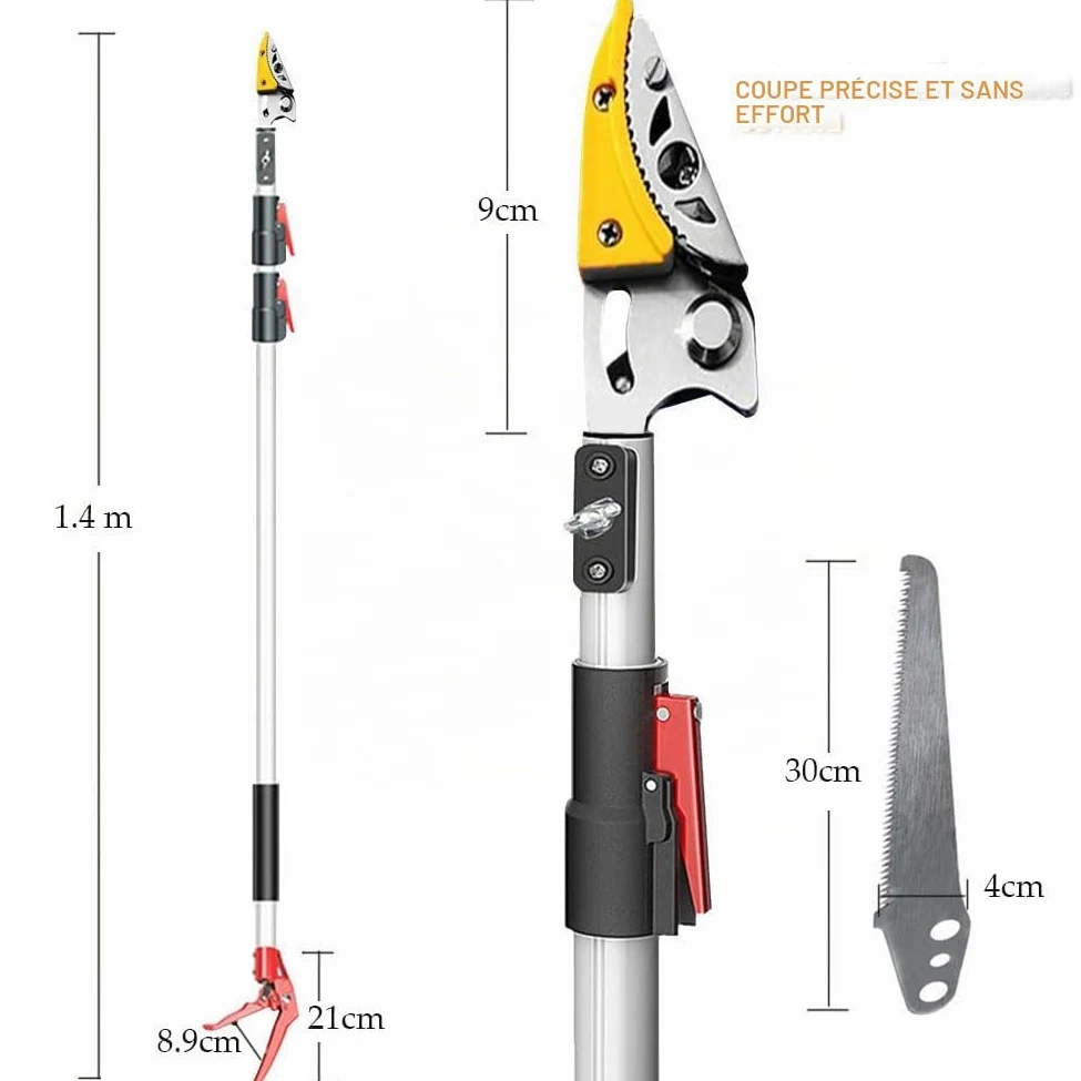 Sécateur Télescopique 3 m, Secateur avec Long Manche Telescopique sur Tringle Fruits étang Perche Échenilloir Girafe d'arbre en Alliage d'aluminium Léger et Solide Coupe-Branches 15 mm