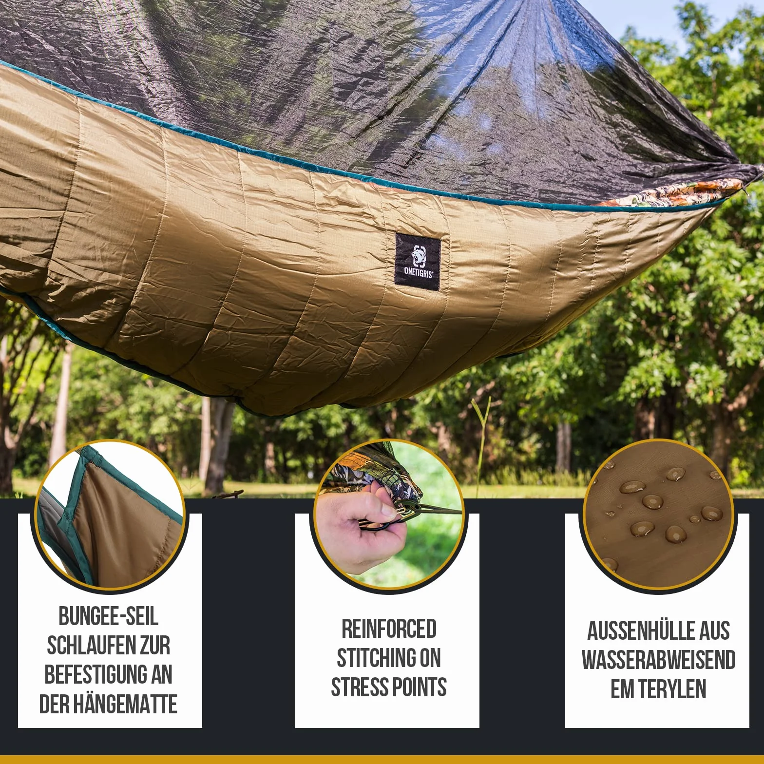 OneTigris Hideout Hamac Underquilt Isomats Underblanket pour hamacs sous-Couverture Thermique Ultraléger pour Outdoor Randonnée Camping 280x120cm(Coyote Marron)