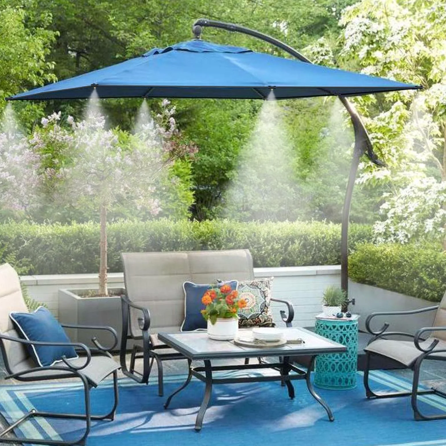 Brumisateur Terrasse Extérieur, Système de Refroidissement par Brumisation, Système d'irrigation Jardin Kit avec Buse et Adaptateur en Laiton, pour Jardin, Patio, Pelouse (18m)