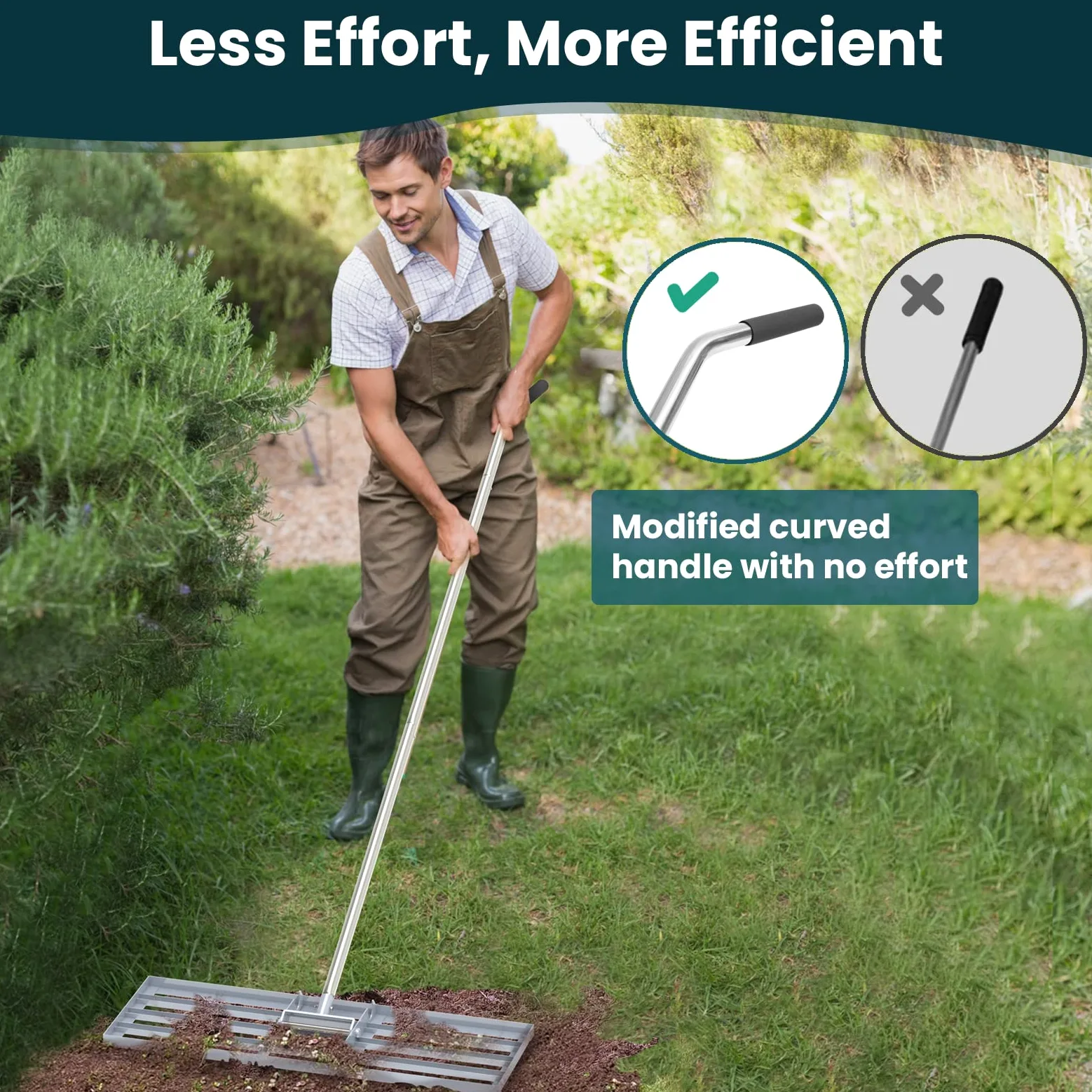 Râteau de nivellement de pelouse, qualité Professionnelle avec poignée en Acier Inoxydable pour pelouse, râteau paysager Robuste pour Jardin, Terrain de Golf, Ferme, pâturage, 76,2 x 25,4 cm